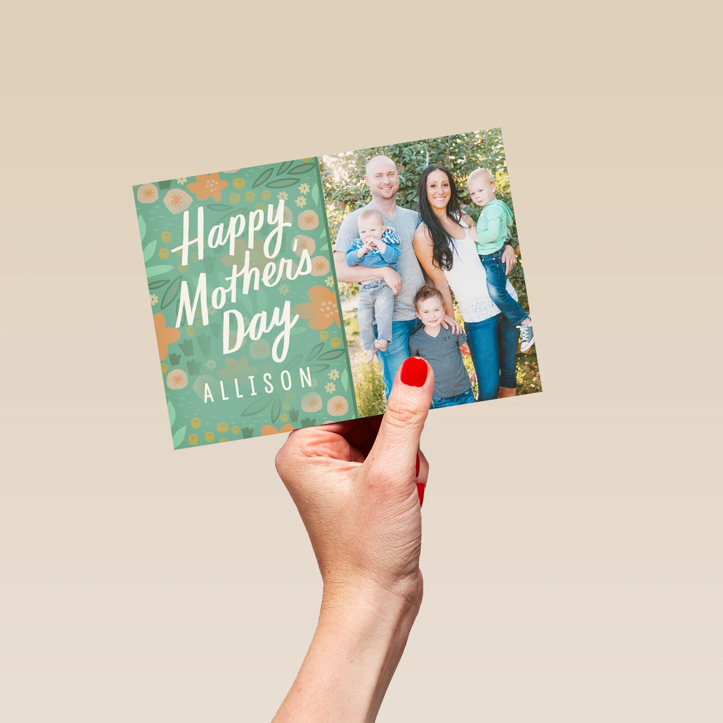 Personalised Green Florals Photo Upload Mother's Day Card - Image 5