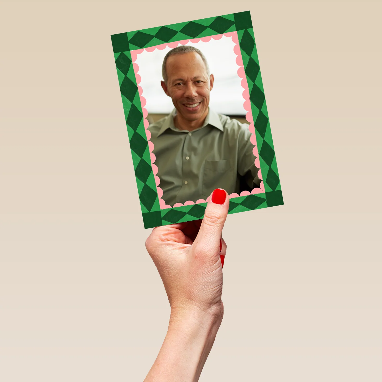 Personalised 'Green Geo Frame' Photo Upload Birthday Card - Image 5