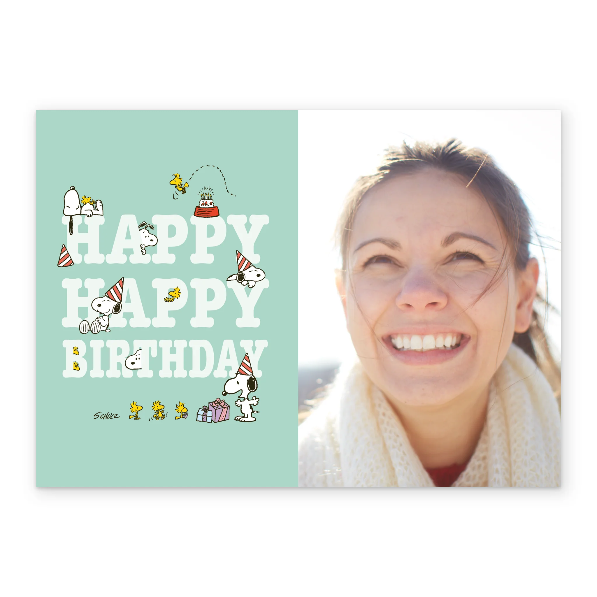 Personalised Green SNOOPY & Friends Photo Upload Birthday Card - Image 2