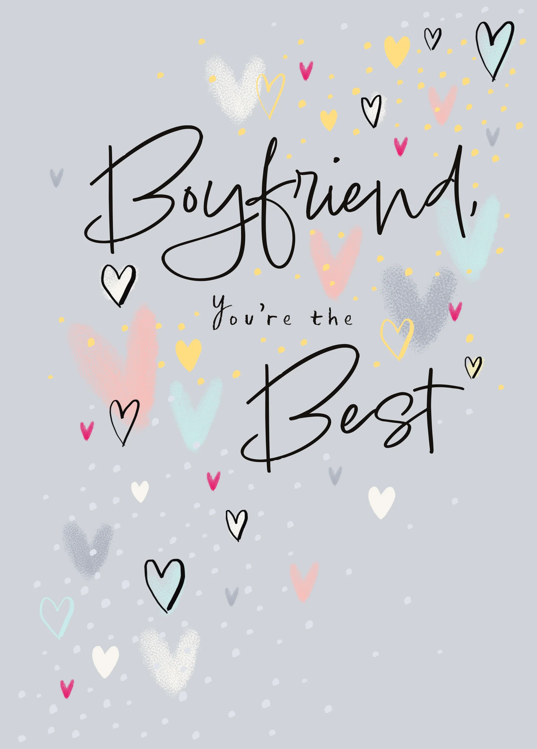 Personalised Grey Hearts Birthday Card for Boyfriend