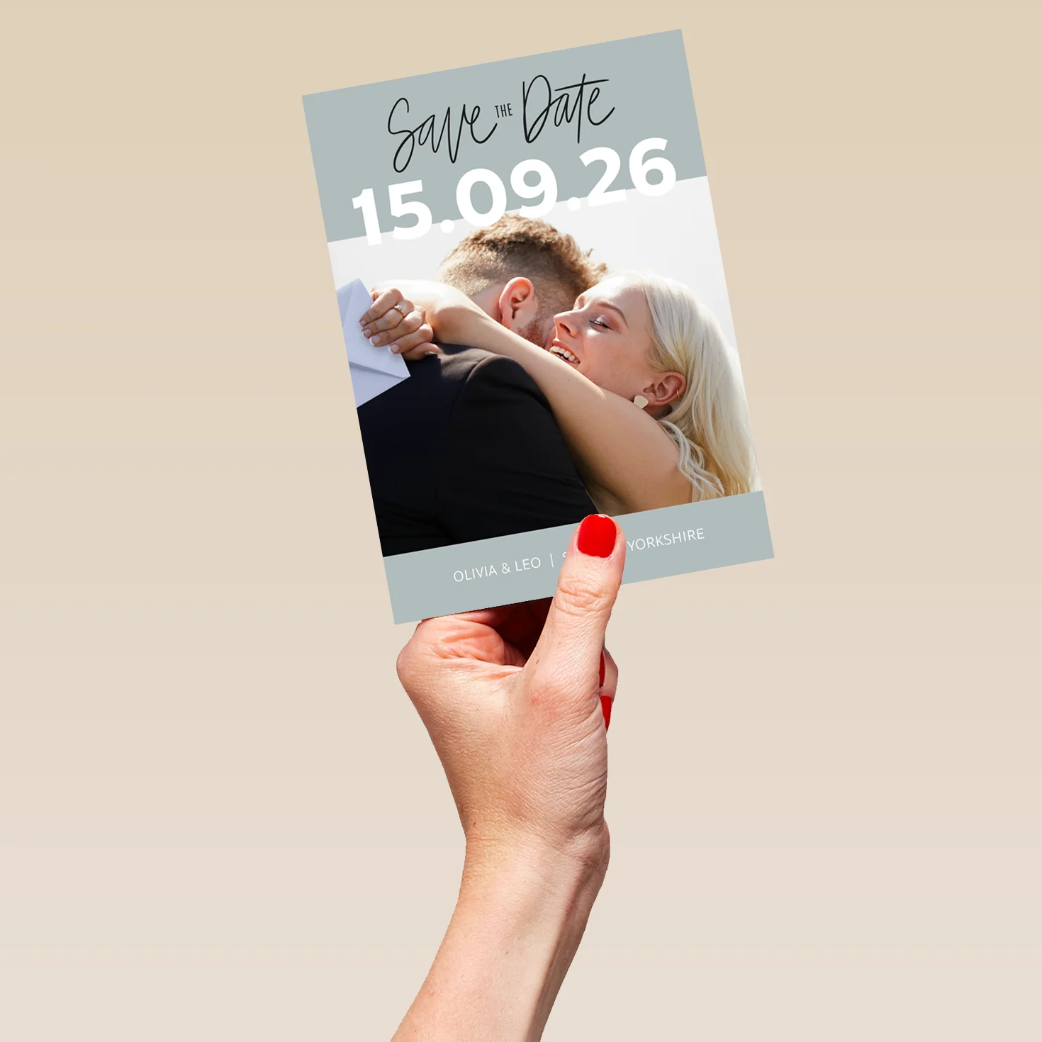 Personalised Grey Panels Photo Upload Wedding Save the Date Card - Image 5