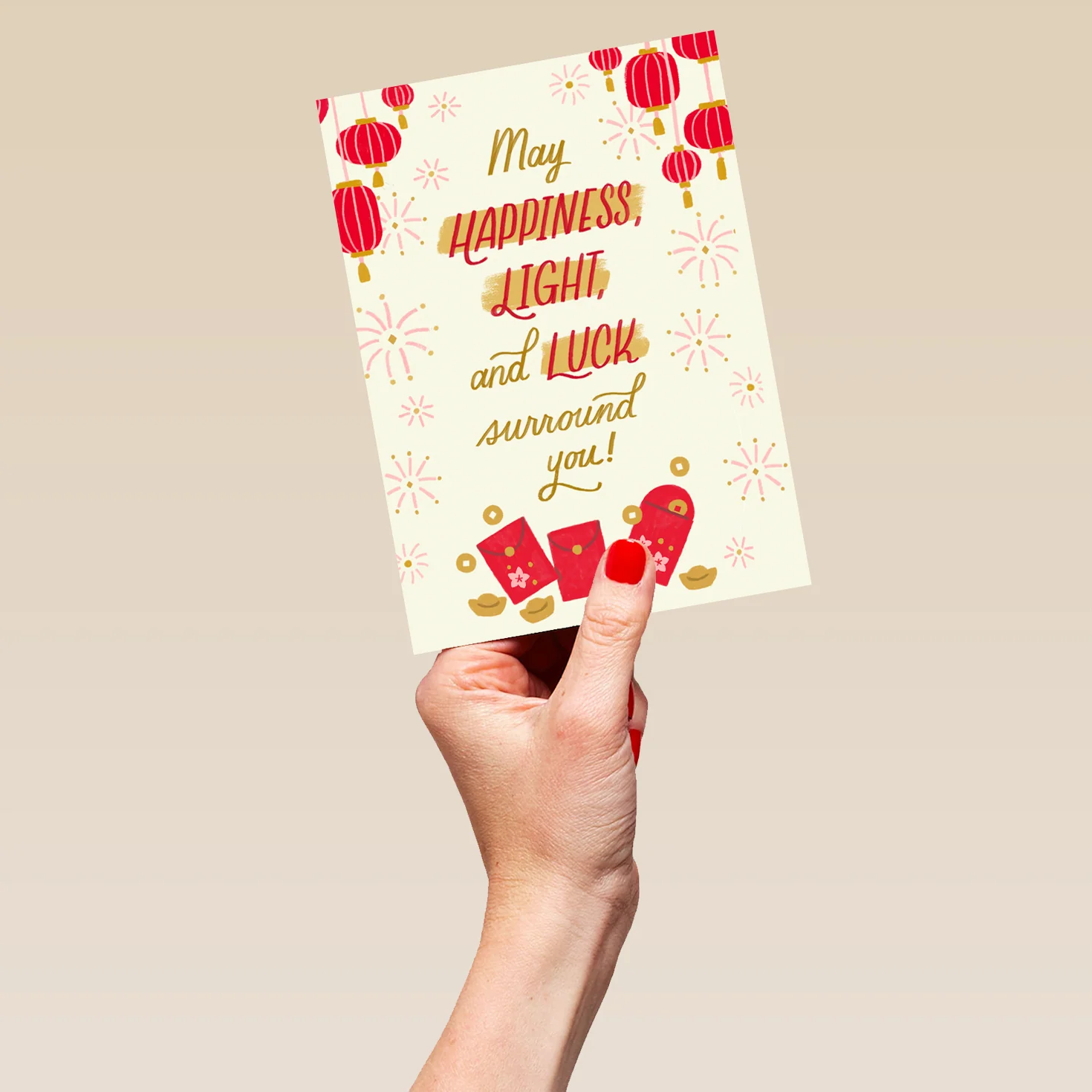 Personalised 'Happiness, Light & Luck' Lunar New Year Card - Image 5