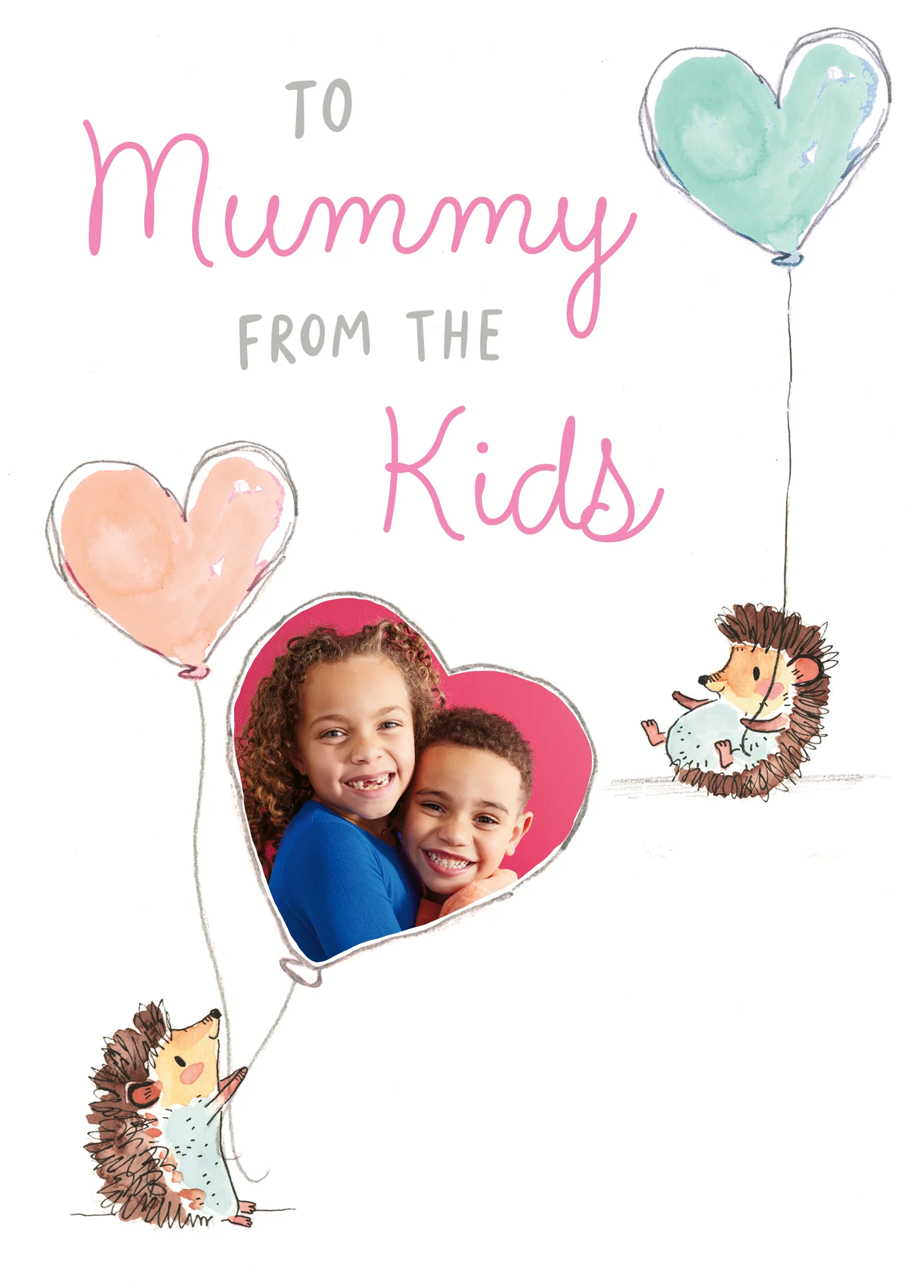 Personalised Heart Balloons And Cute Hedgehogs Mother's Day Photo Upload Card For Mummy