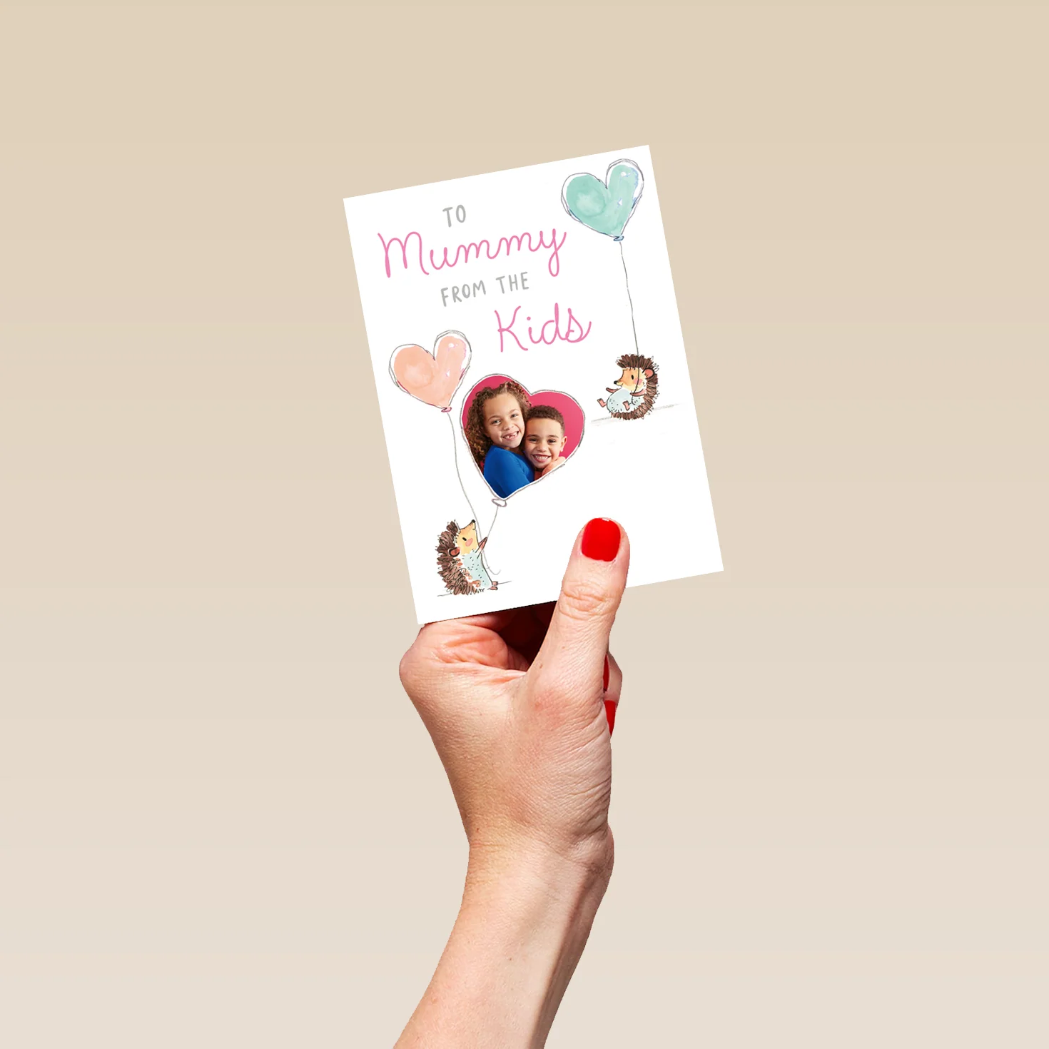 Personalised Heart Balloons And Cute Hedgehogs Mother's Day Photo Upload Card For Mummy - Image 4