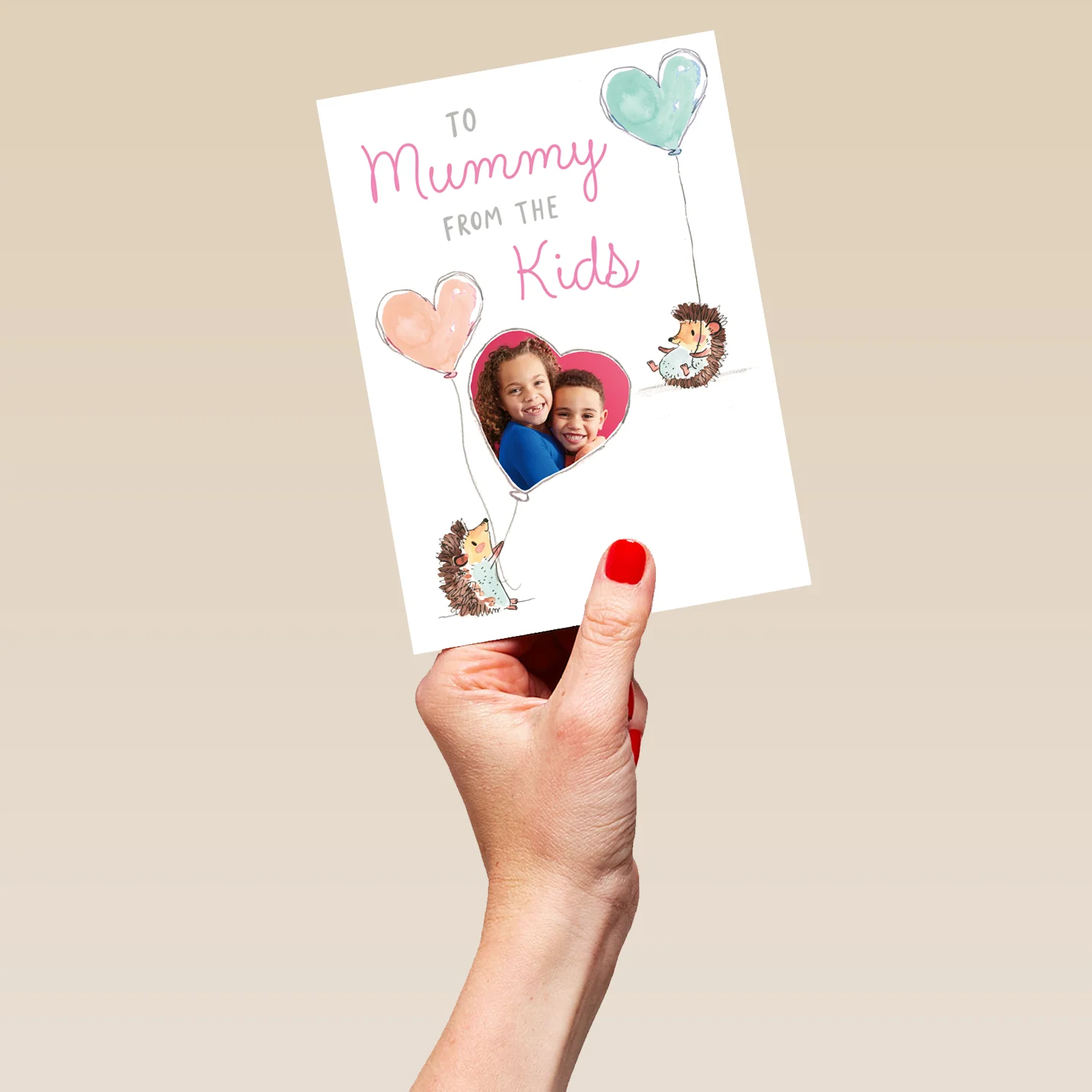 Personalised Heart Balloons And Cute Hedgehogs Mother's Day Photo Upload Card For Mummy - Image 5