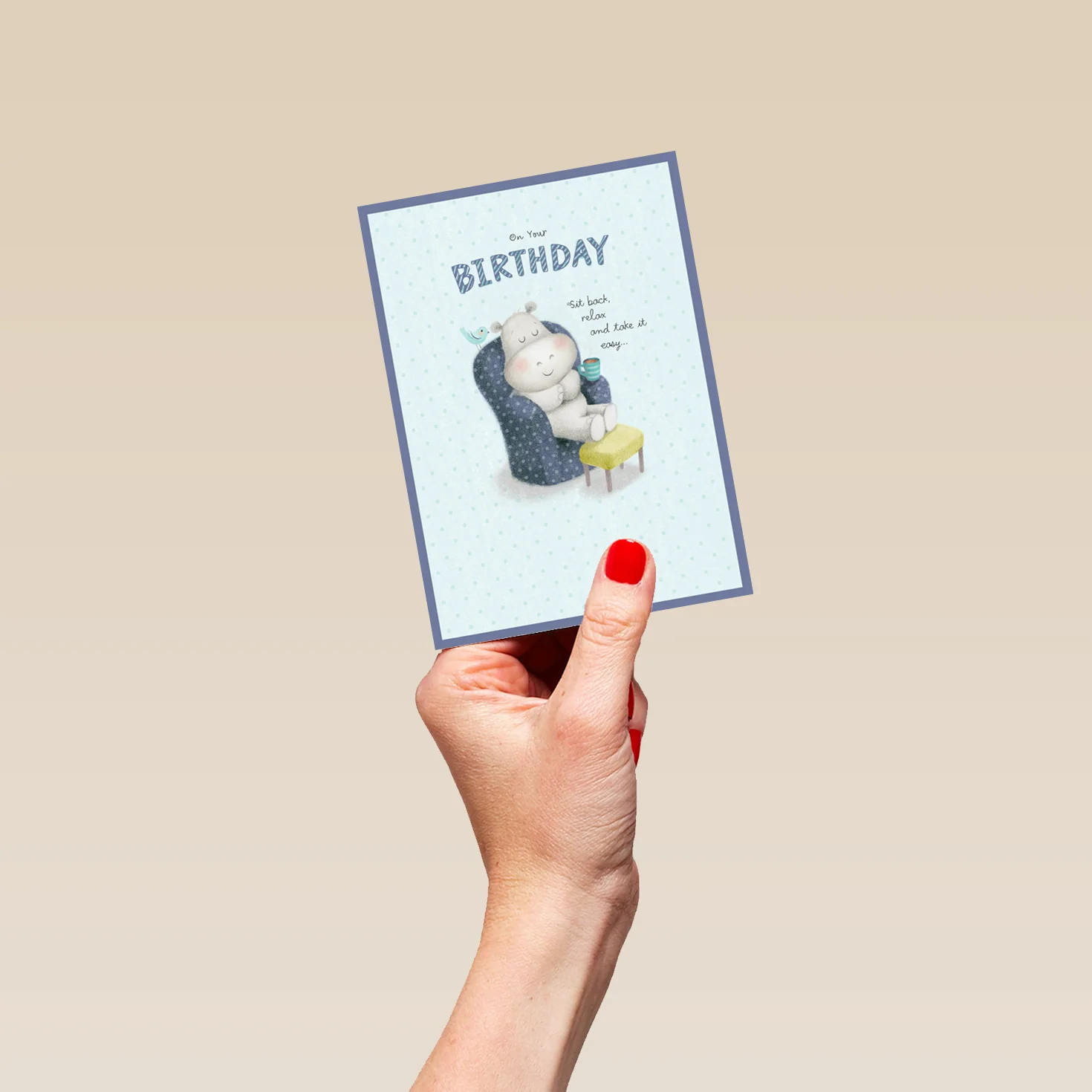Personalised Hippo Feet Up Cuppa and Relax Cute Birthday Card - Image 4