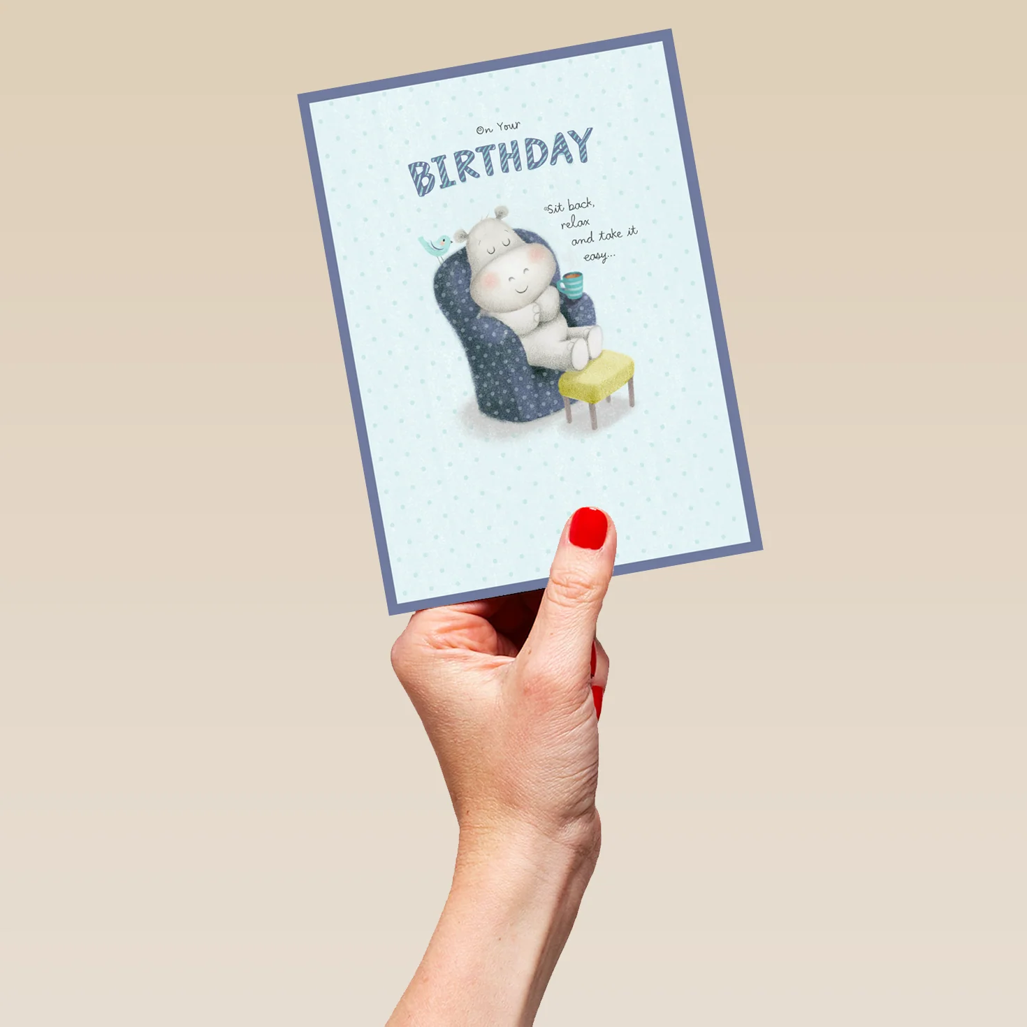 Personalised Hippo Feet Up Cuppa and Relax Cute Birthday Card - Image 5