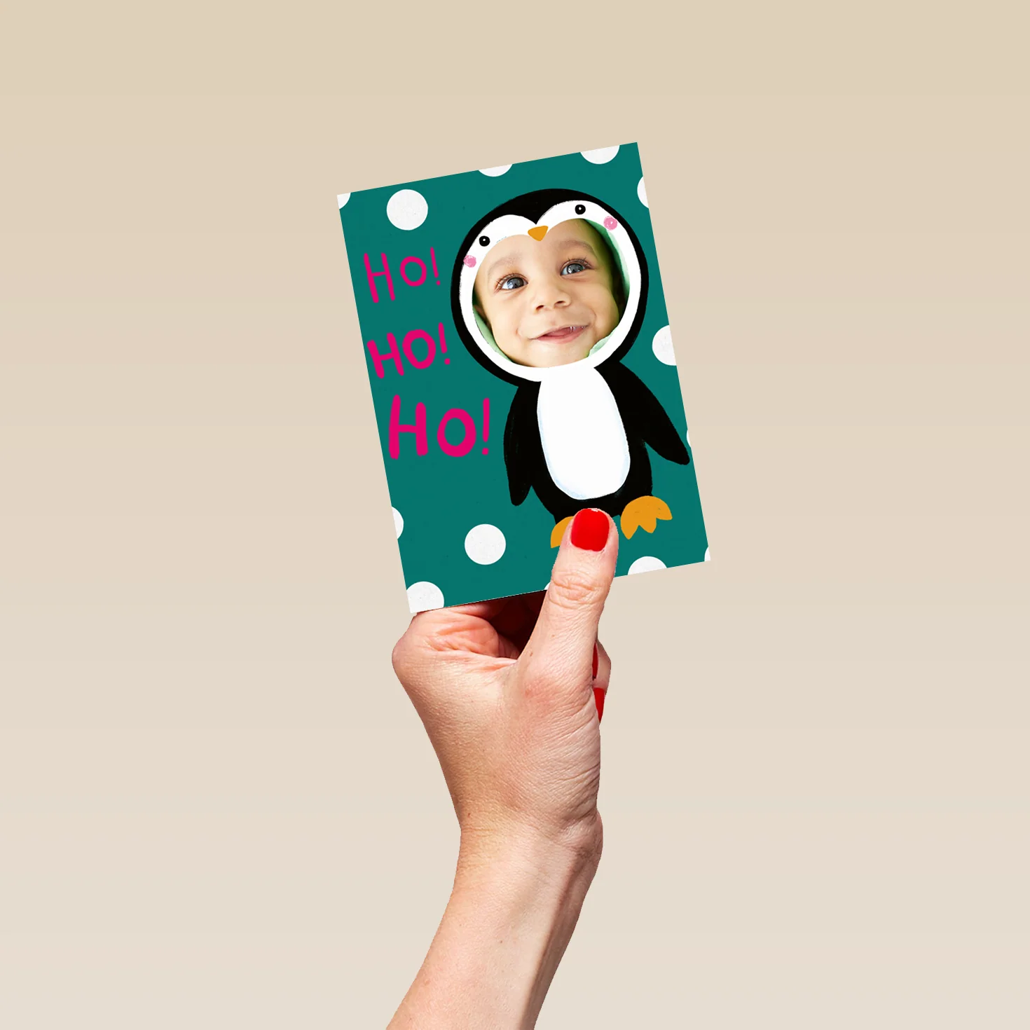 Personalised Ho Ho Ho Penguin Photo Christmas Card - Image 4