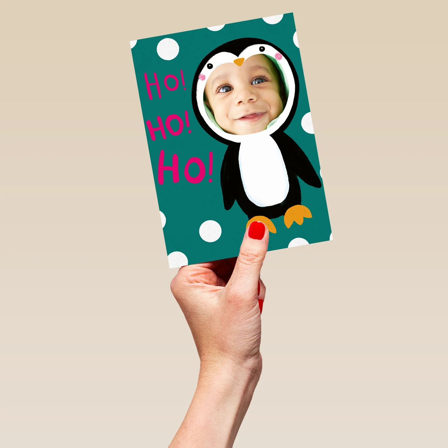 Personalised Ho Ho Ho Penguin Photo Christmas Card - Image 5