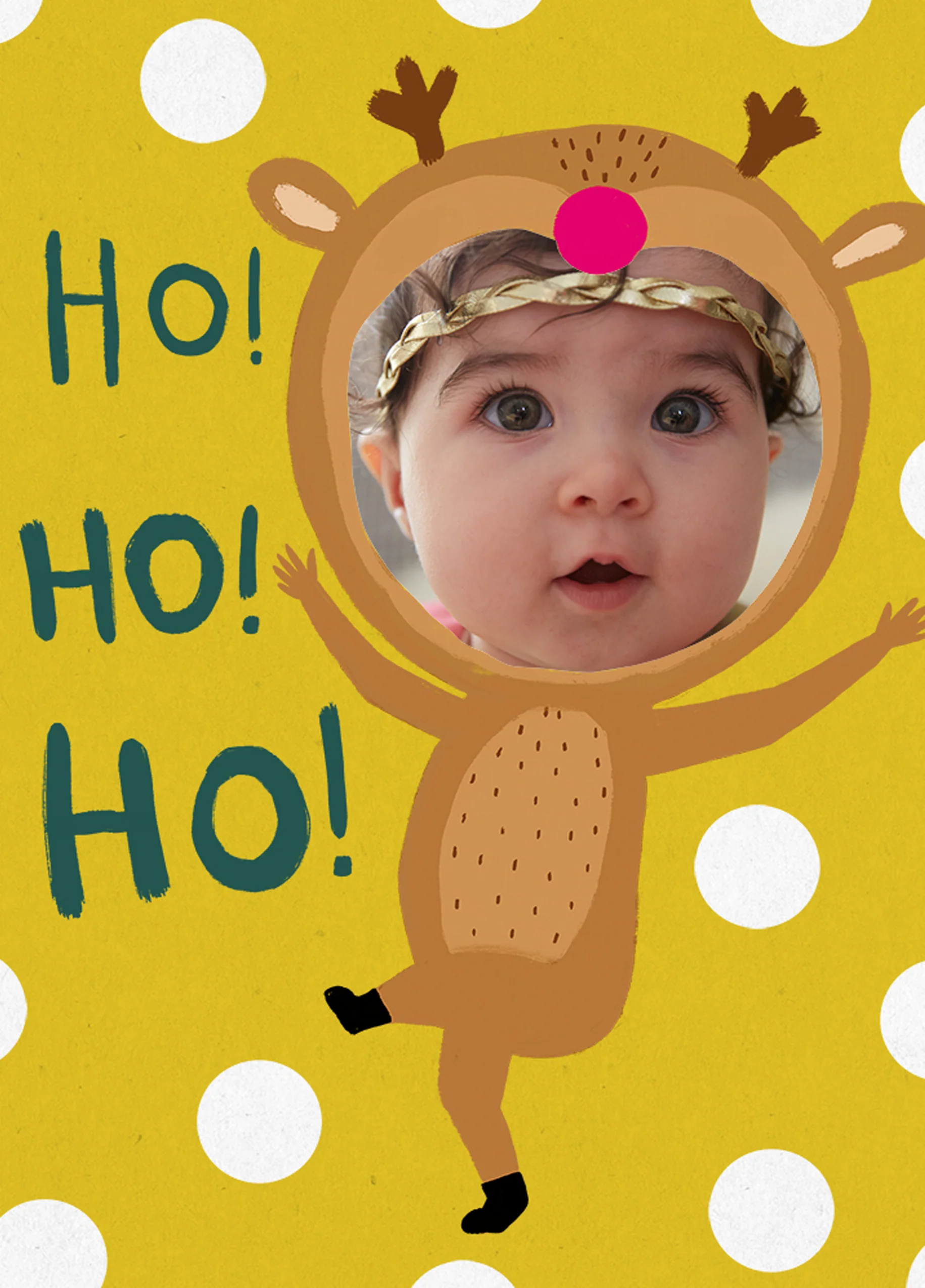 Personalised Ho Ho Ho Reindeer Photo Christmas Card