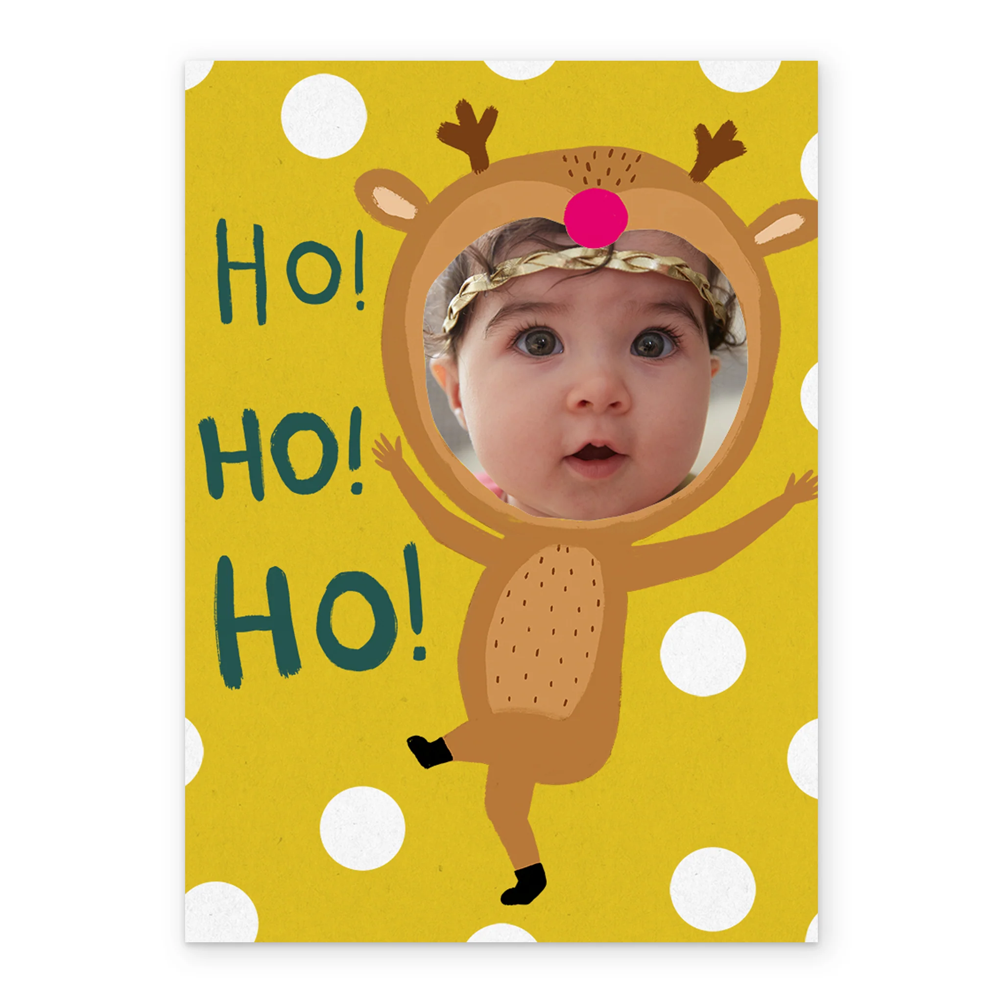 Personalised Ho Ho Ho Reindeer Photo Christmas Card - Image 2