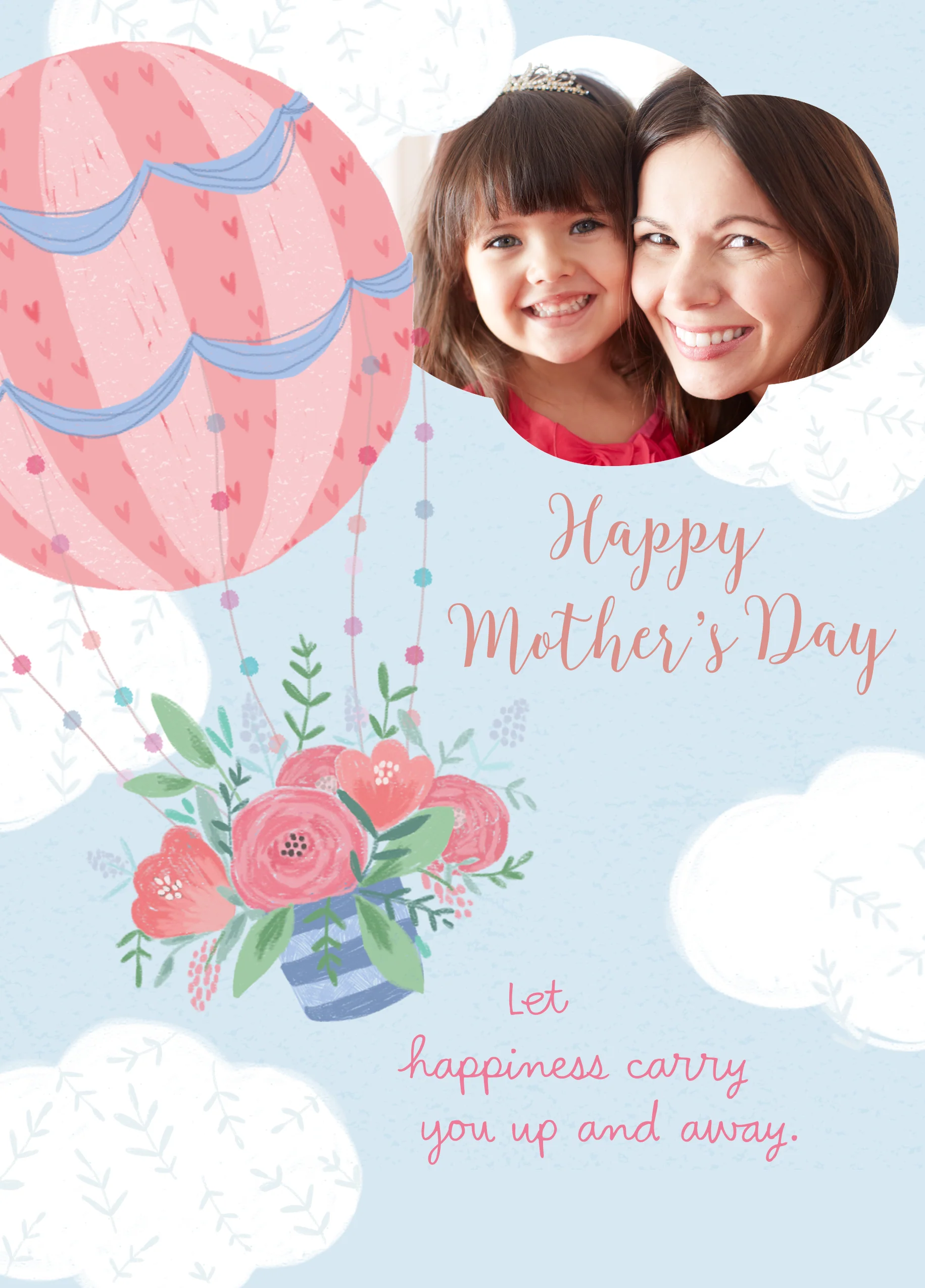 Personalised Hot Air Balloon & Flowers Mother's Day Photo Upload Card