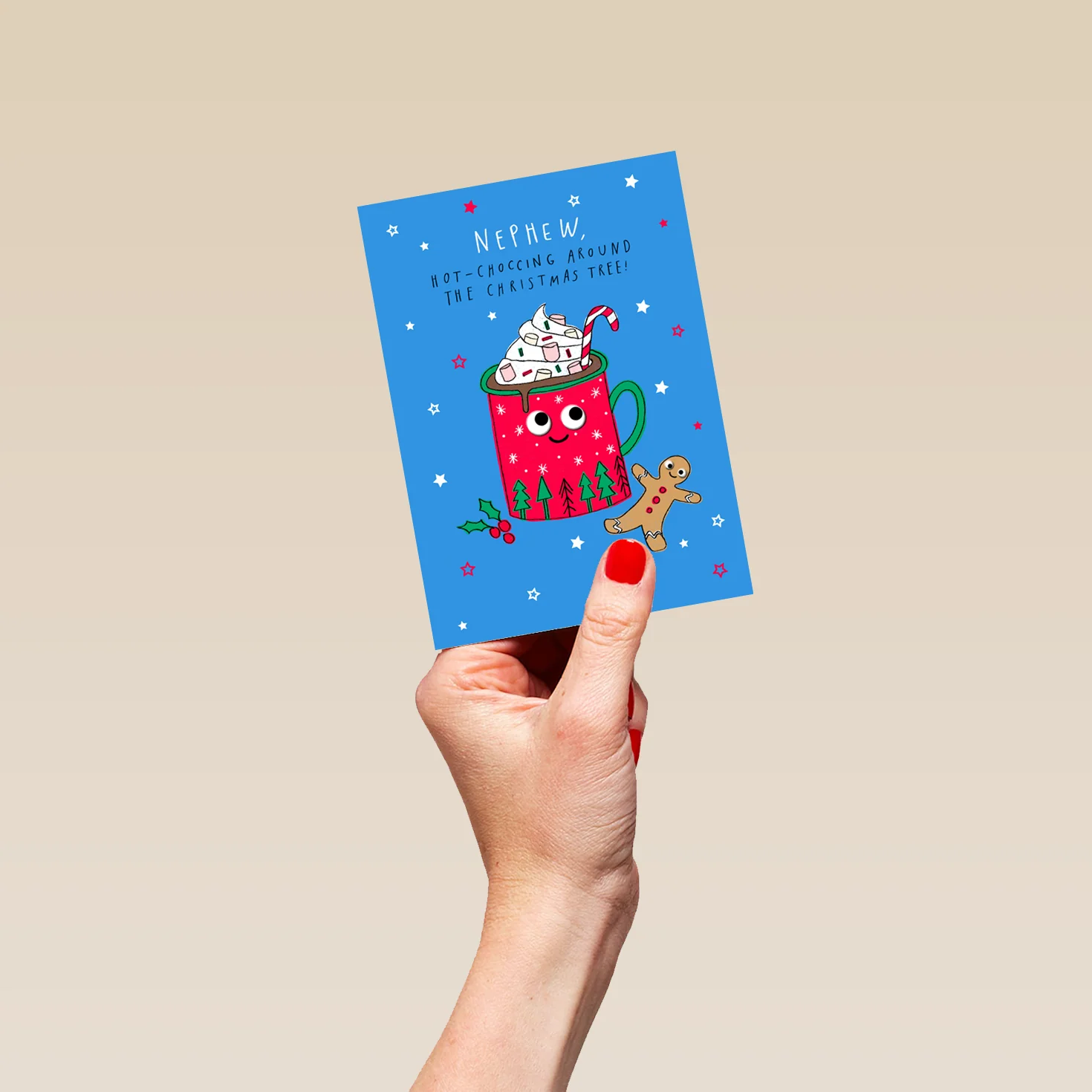 Personalised Hot Chocolate And Gingerbread Nephew Christmas Card - Image 4