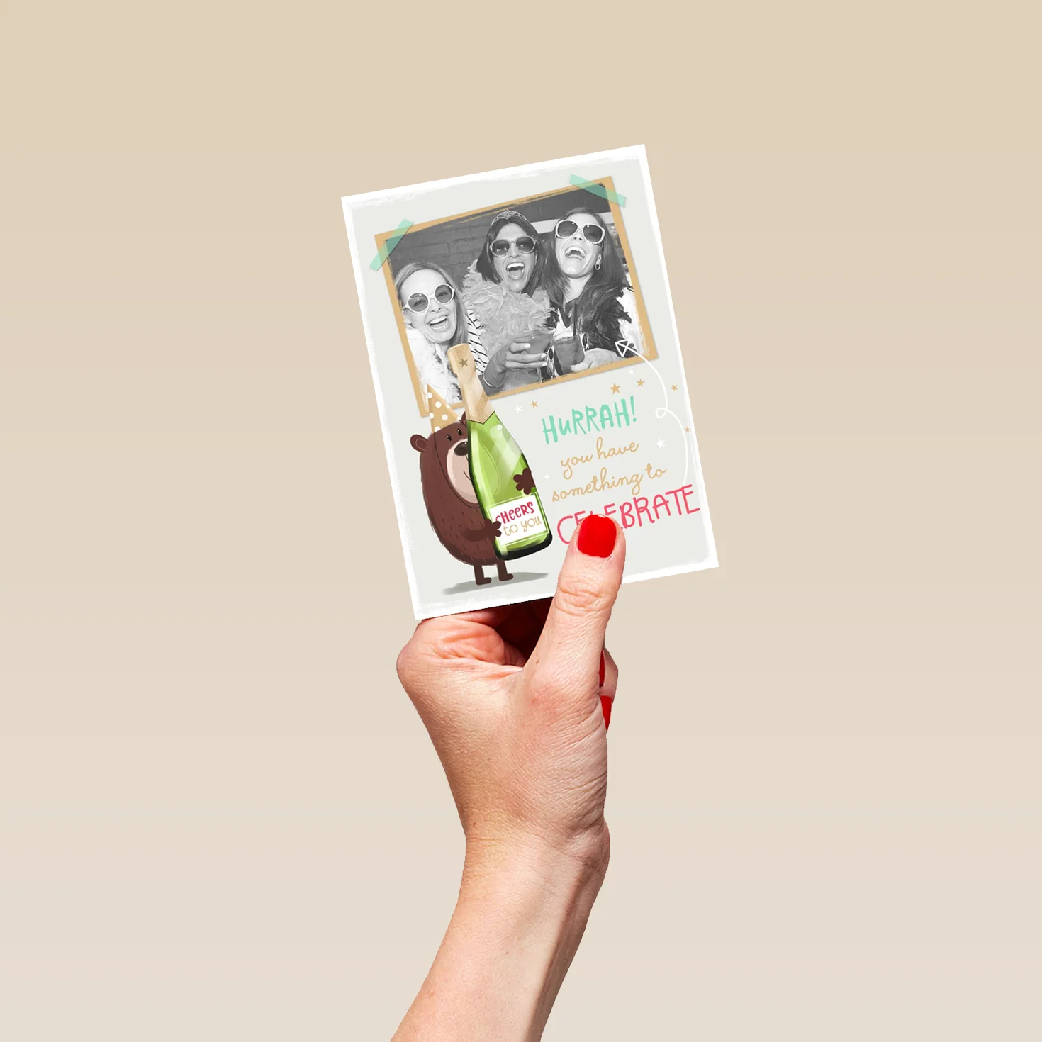 Personalised Hurrah Celebrate Wine Photo Card - Image 4