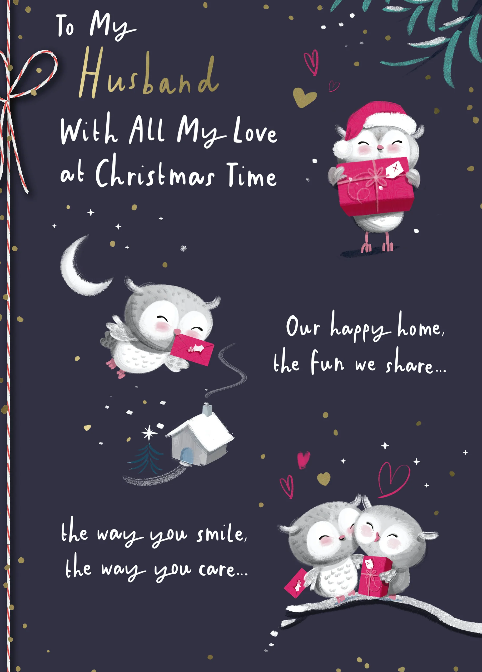 Personalised Husband Cute Owls Rebus Verse Christmas Card