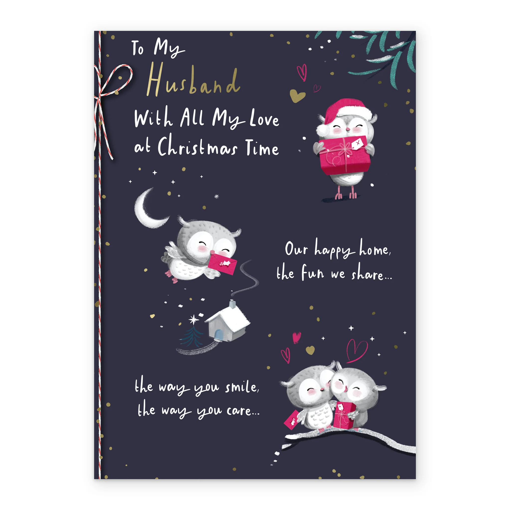 Personalised Husband Cute Owls Rebus Verse Christmas Card - Image 2