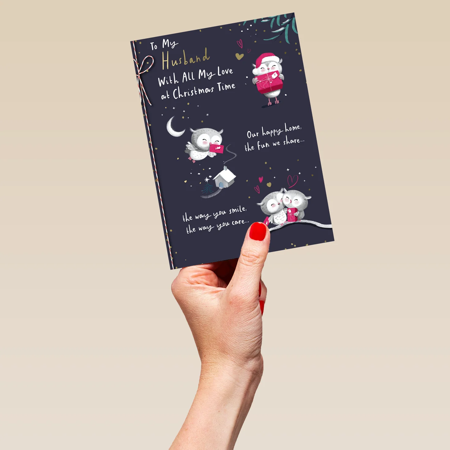 Personalised Husband Cute Owls Rebus Verse Christmas Card - Image 5