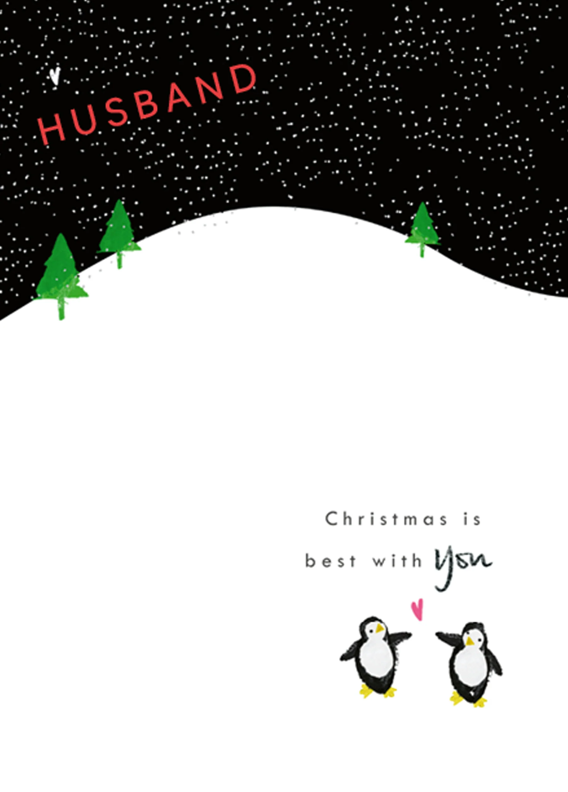 Personalised Husband Cute Penguins Heart Hill Christmas Card