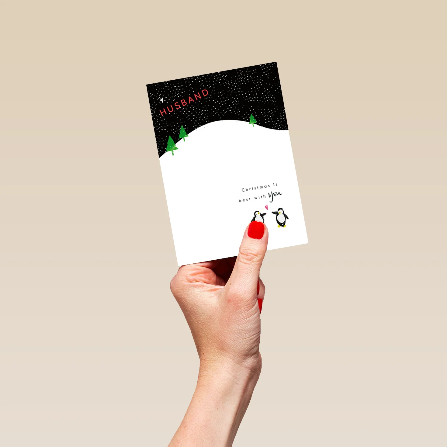 Personalised Husband Cute Penguins Heart Hill Christmas Card - Image 4