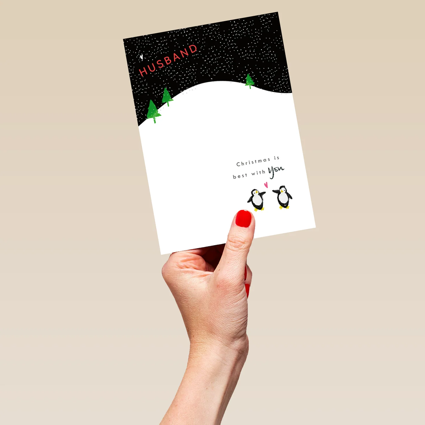 Personalised Husband Cute Penguins Heart Hill Christmas Card - Image 5