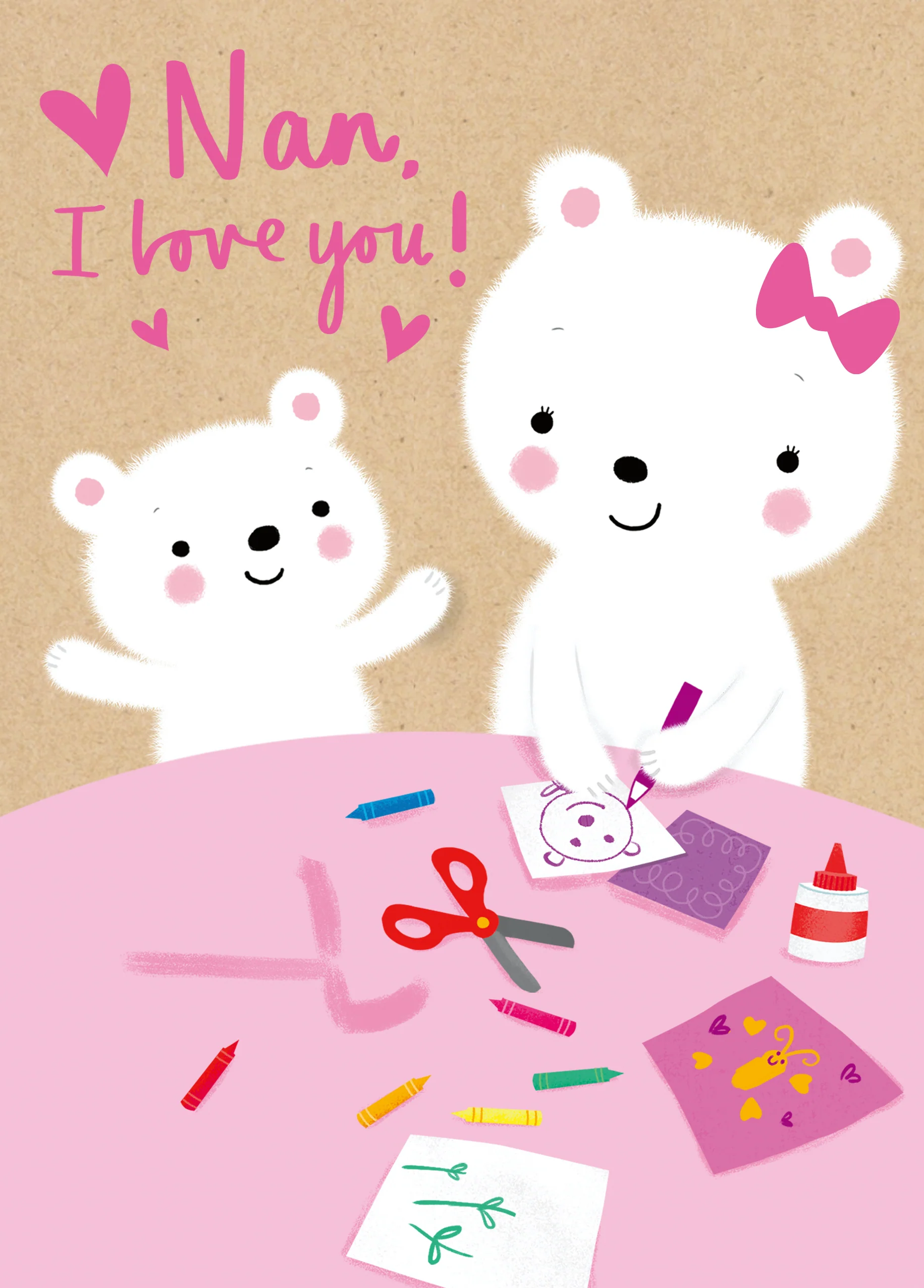Personalised I Love You Nan Crafting Bears Birthday Card