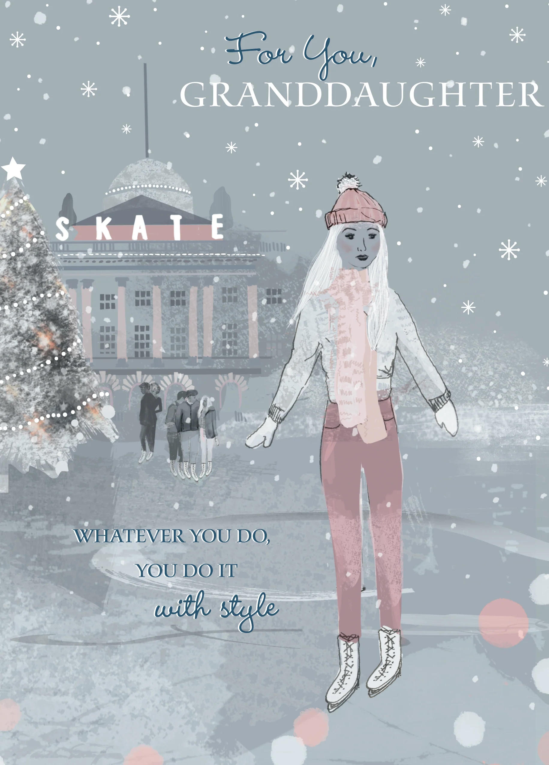 Personalised Ice Skating Design Granddaughter Christmas Card