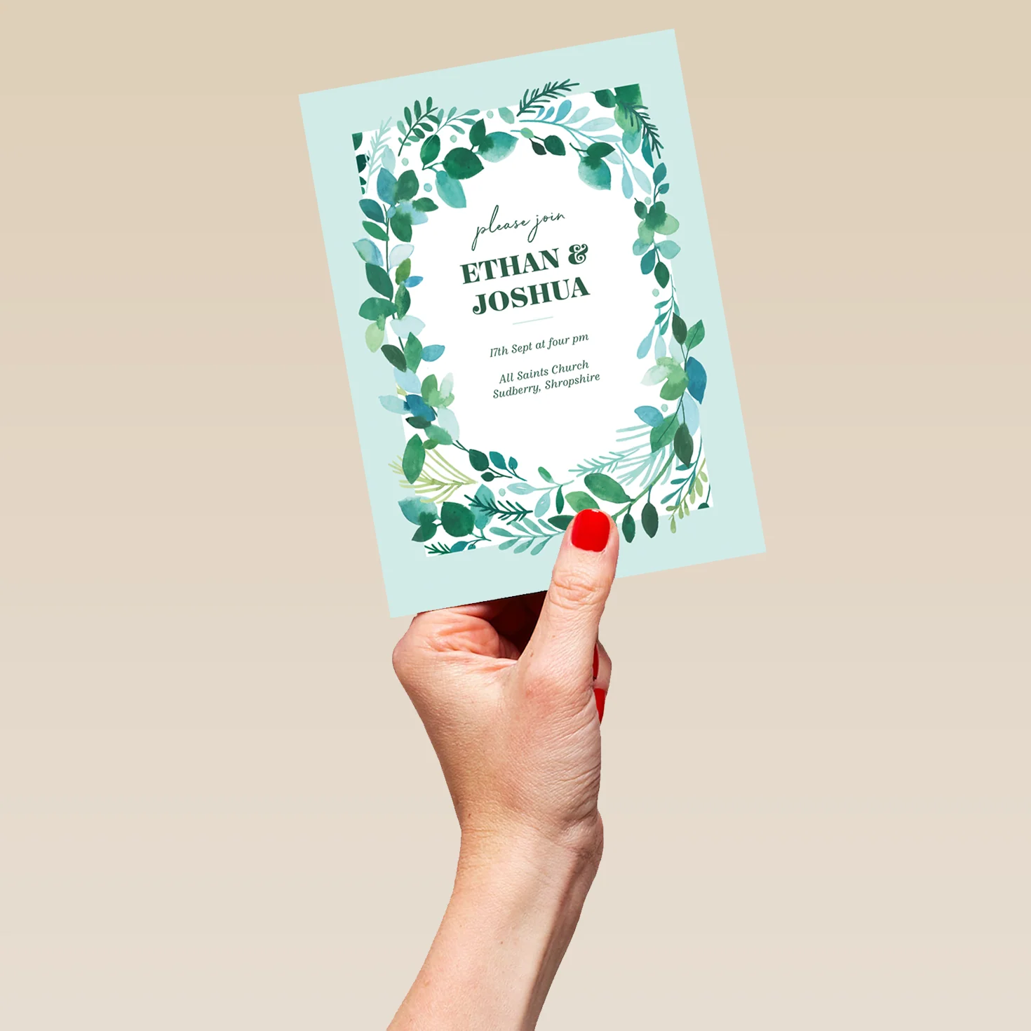 Personalised illustrated Foliage Frame Wedding Invitation - Image 5