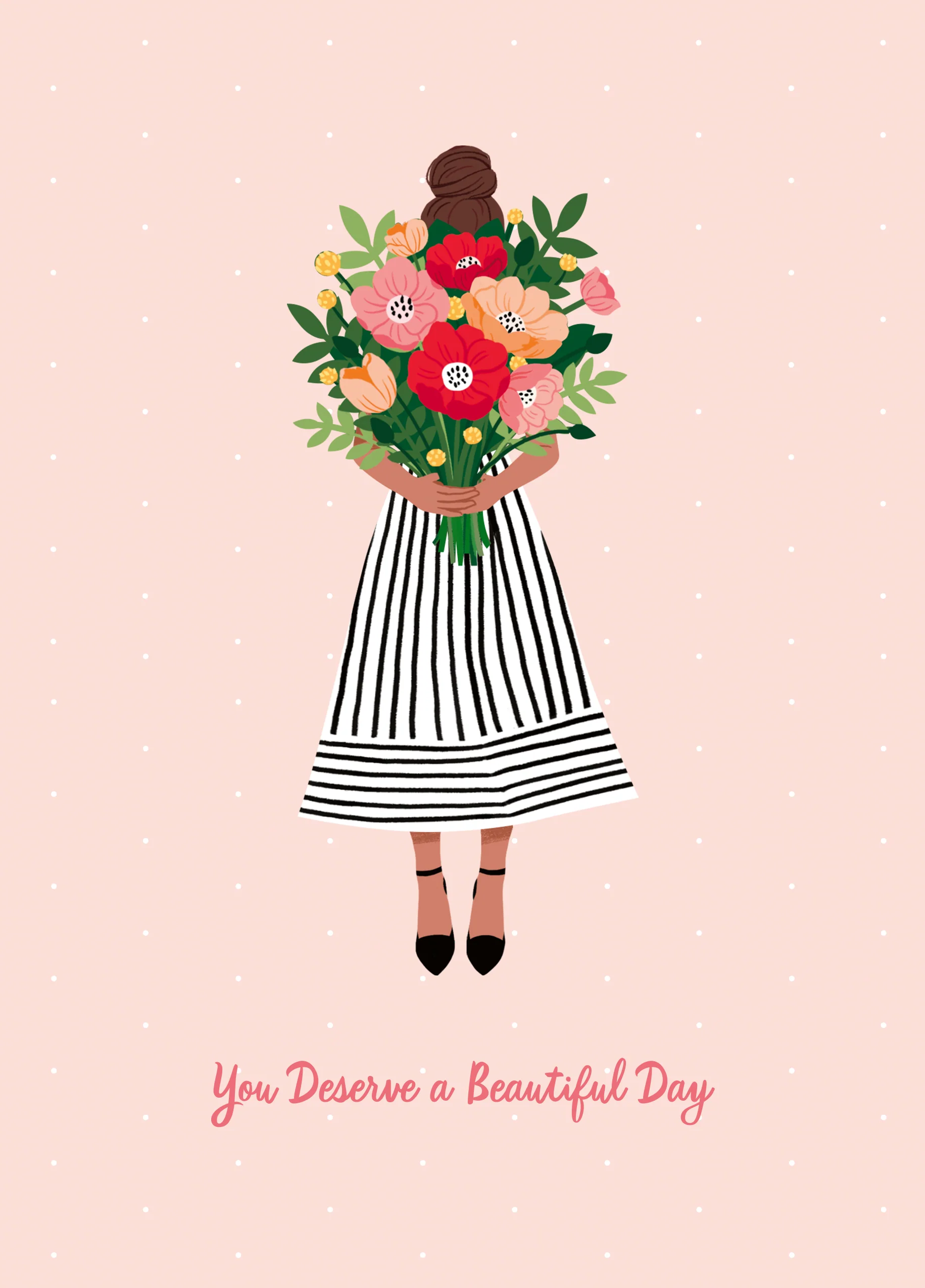 Personalised Illustrated Girl with Flowers Design Mother's Day Card