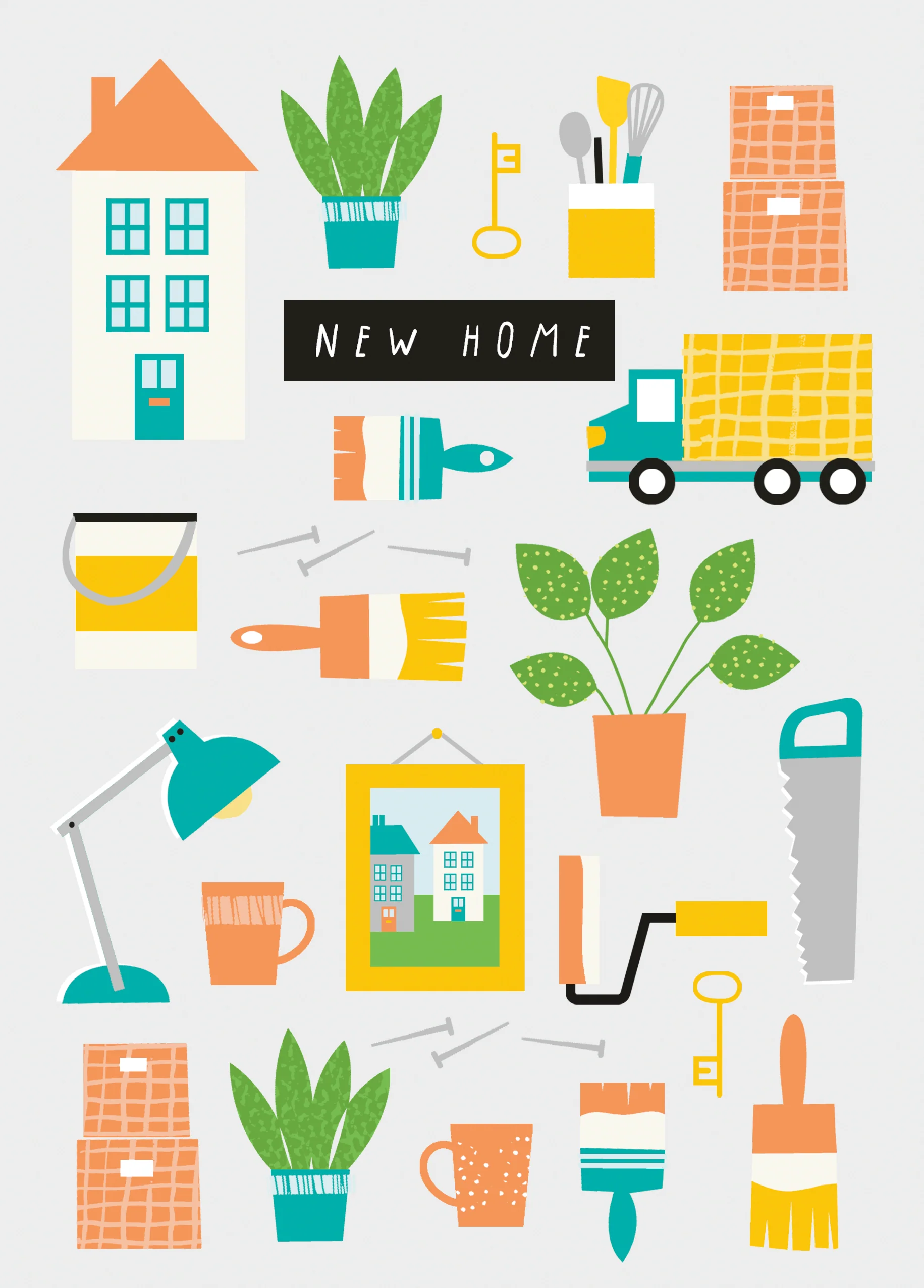 Personalised Illustrated Icons New Home Card