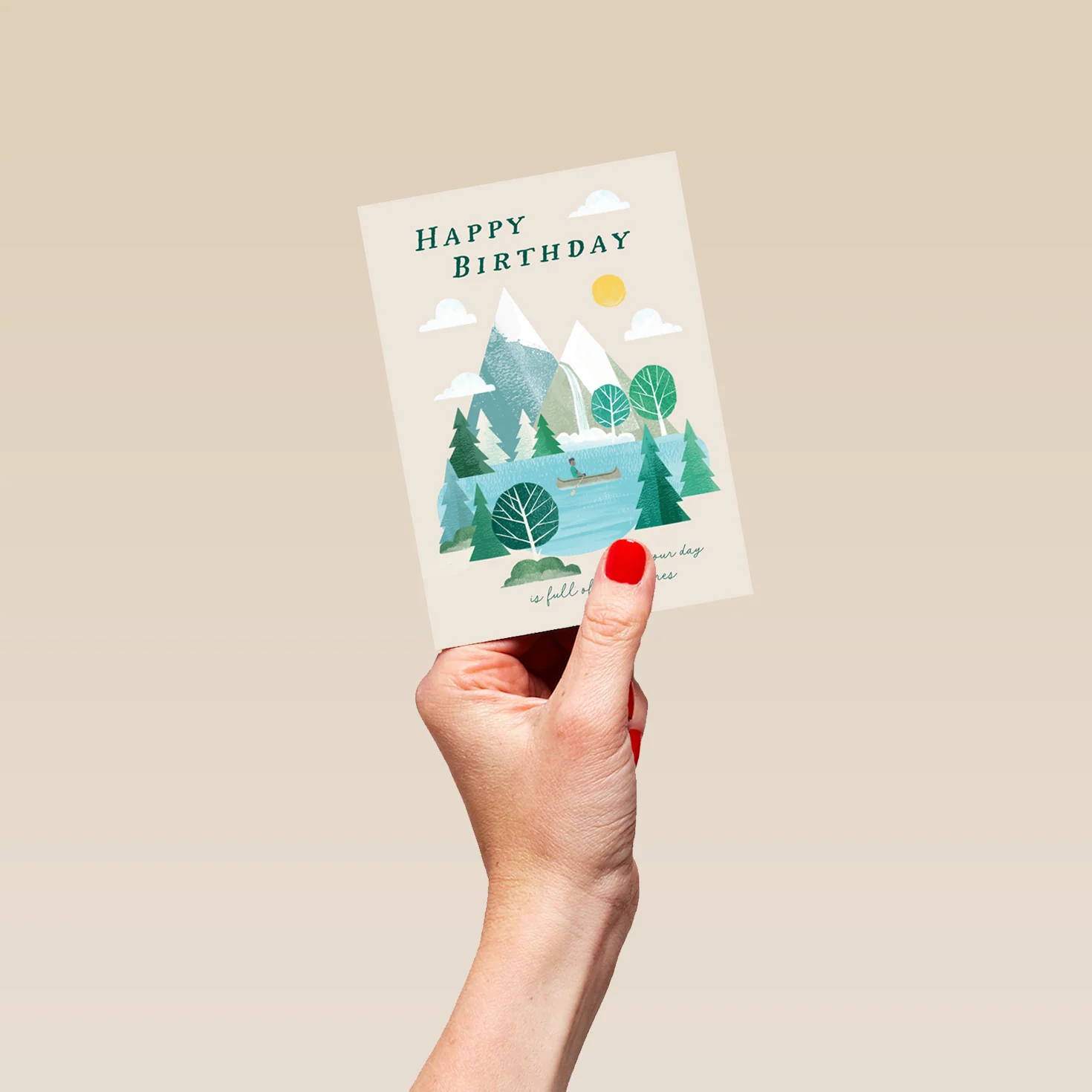 Personalised Illustrated Mountain Lake Scene Birthday Card - Image 4