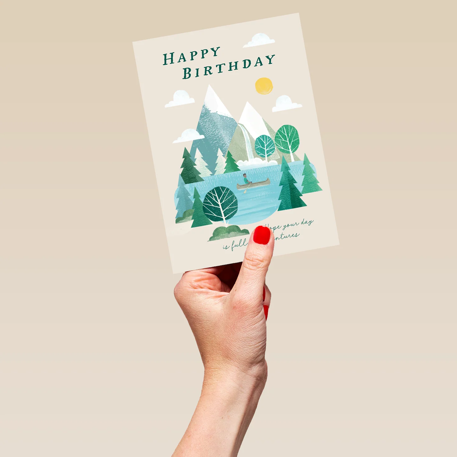 Personalised Illustrated Mountain Lake Scene Birthday Card - Image 5