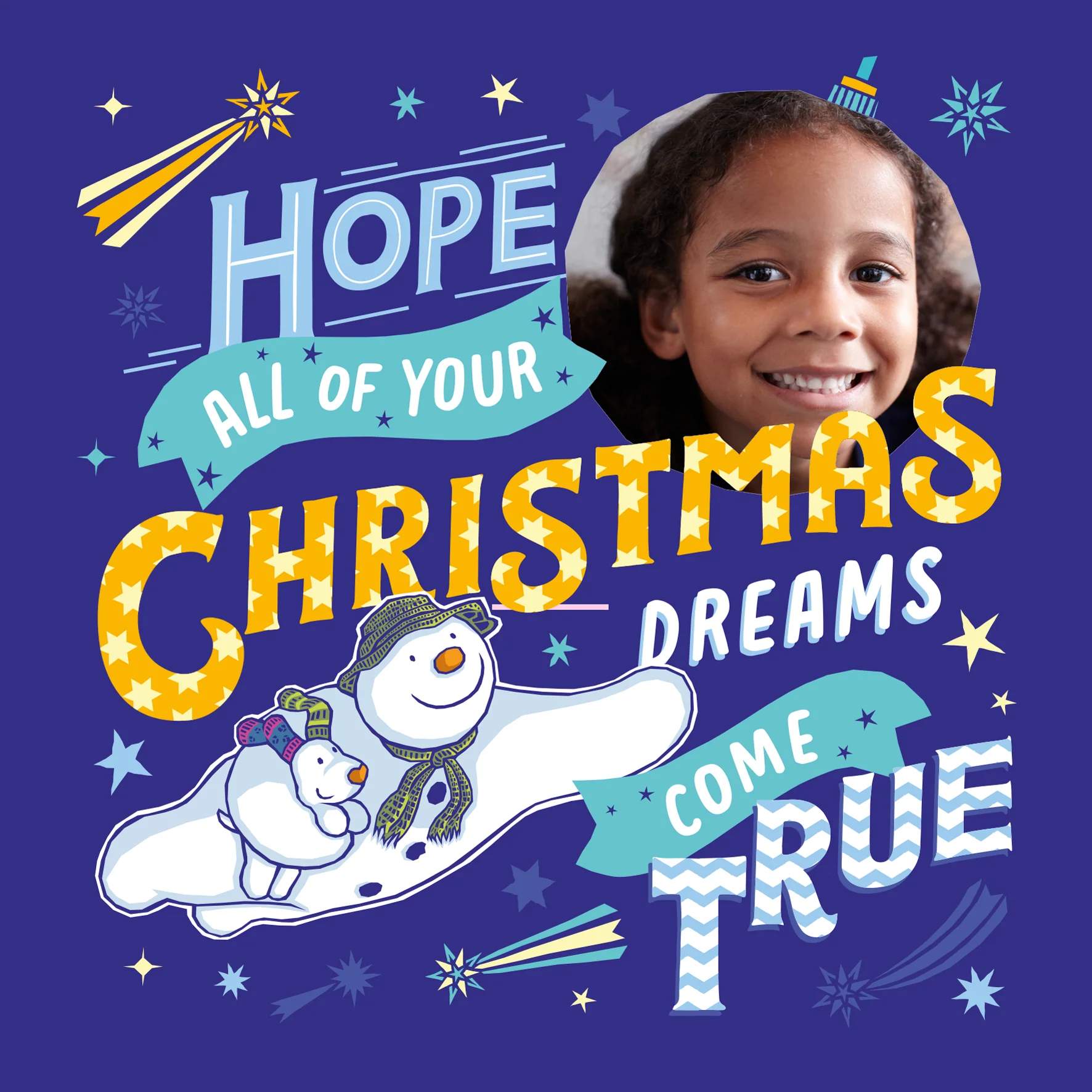 Personalised Kids Blue The Snowman™ Photo Upload Christmas Card