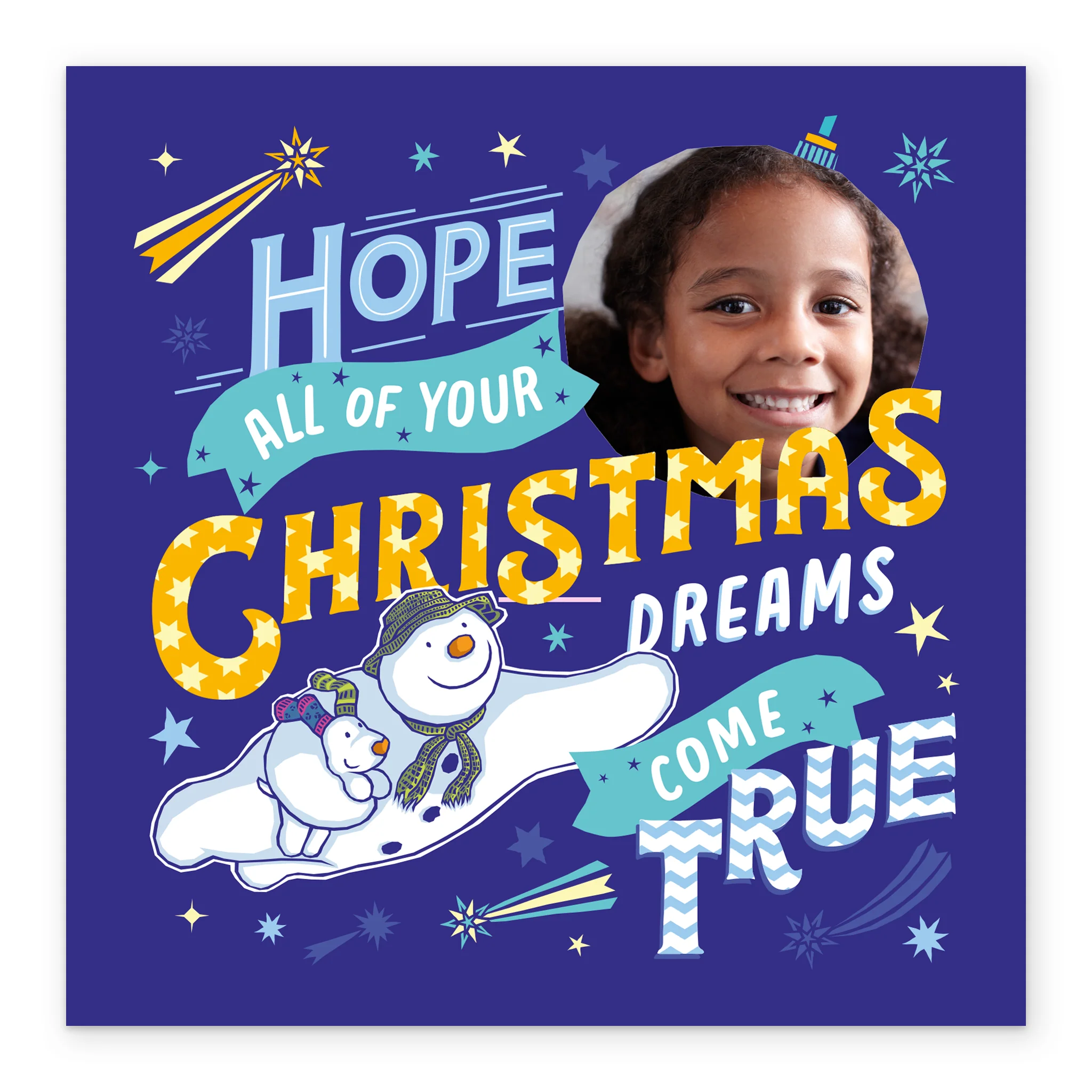 Personalised Kids Blue The Snowman™ Photo Upload Christmas Card - Image 2