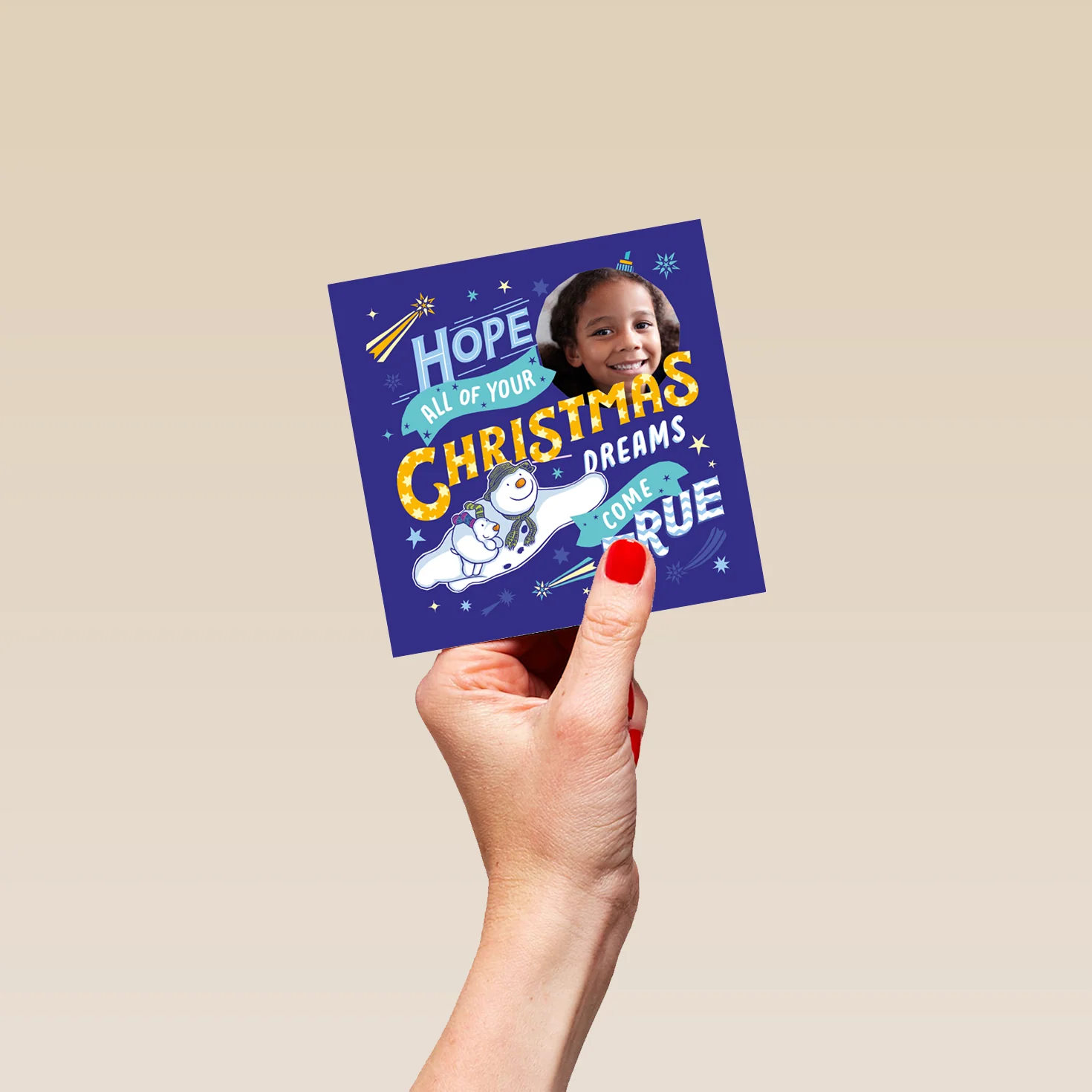 Personalised Kids Blue The Snowman™ Photo Upload Christmas Card - Image 4