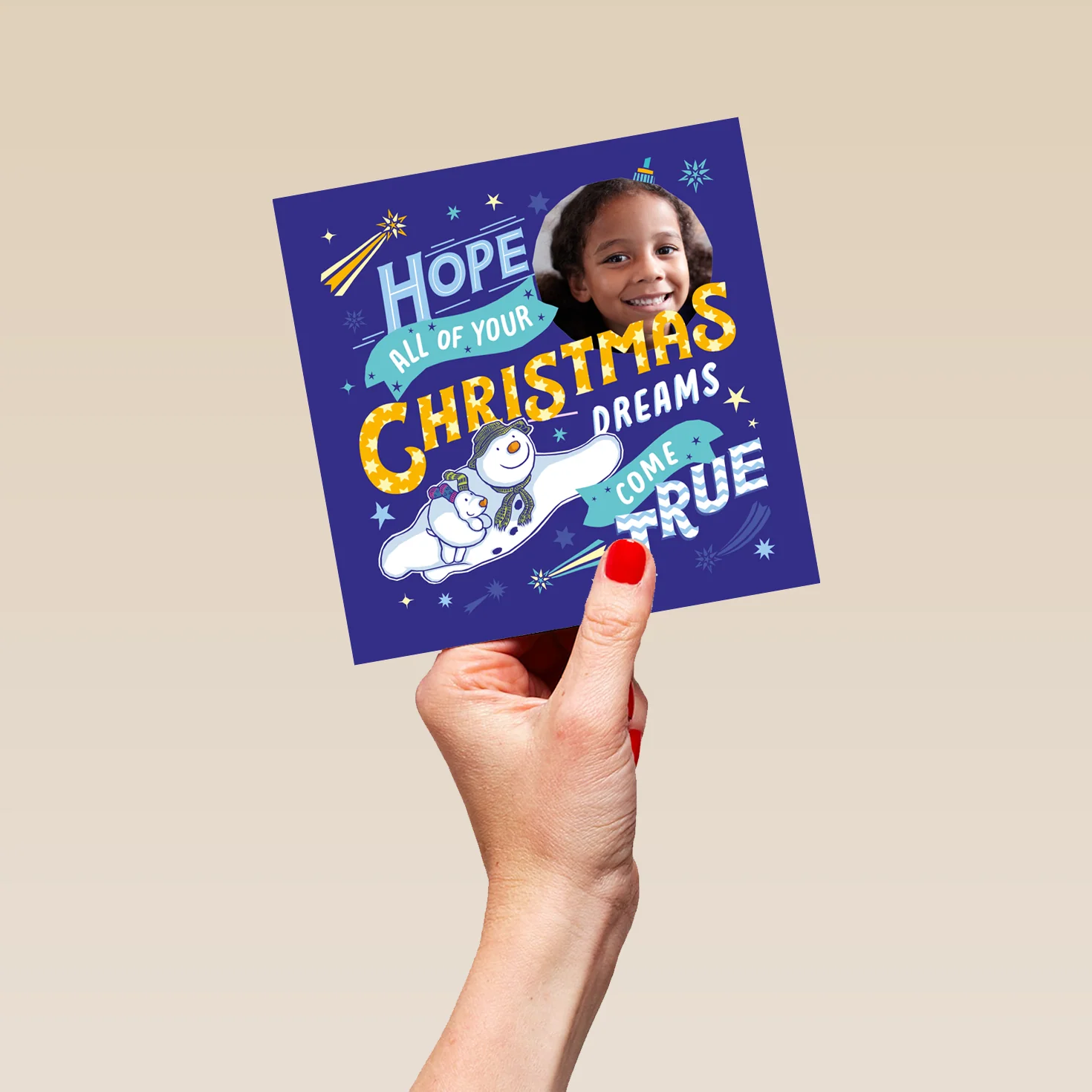 Personalised Kids Blue The Snowman™ Photo Upload Christmas Card - Image 5