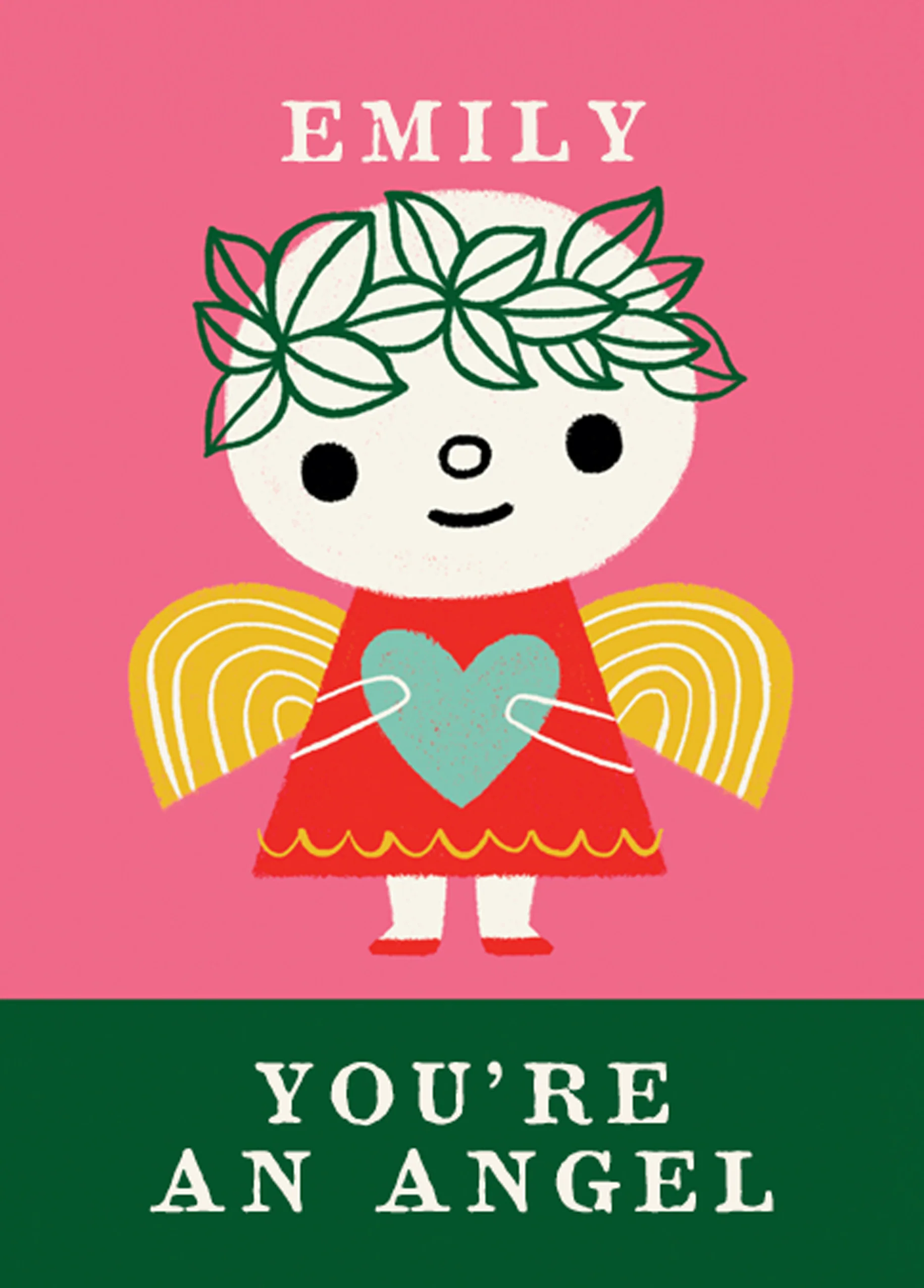 Personalised Kids Christmas Editable Cute Angel Heart Wings Card