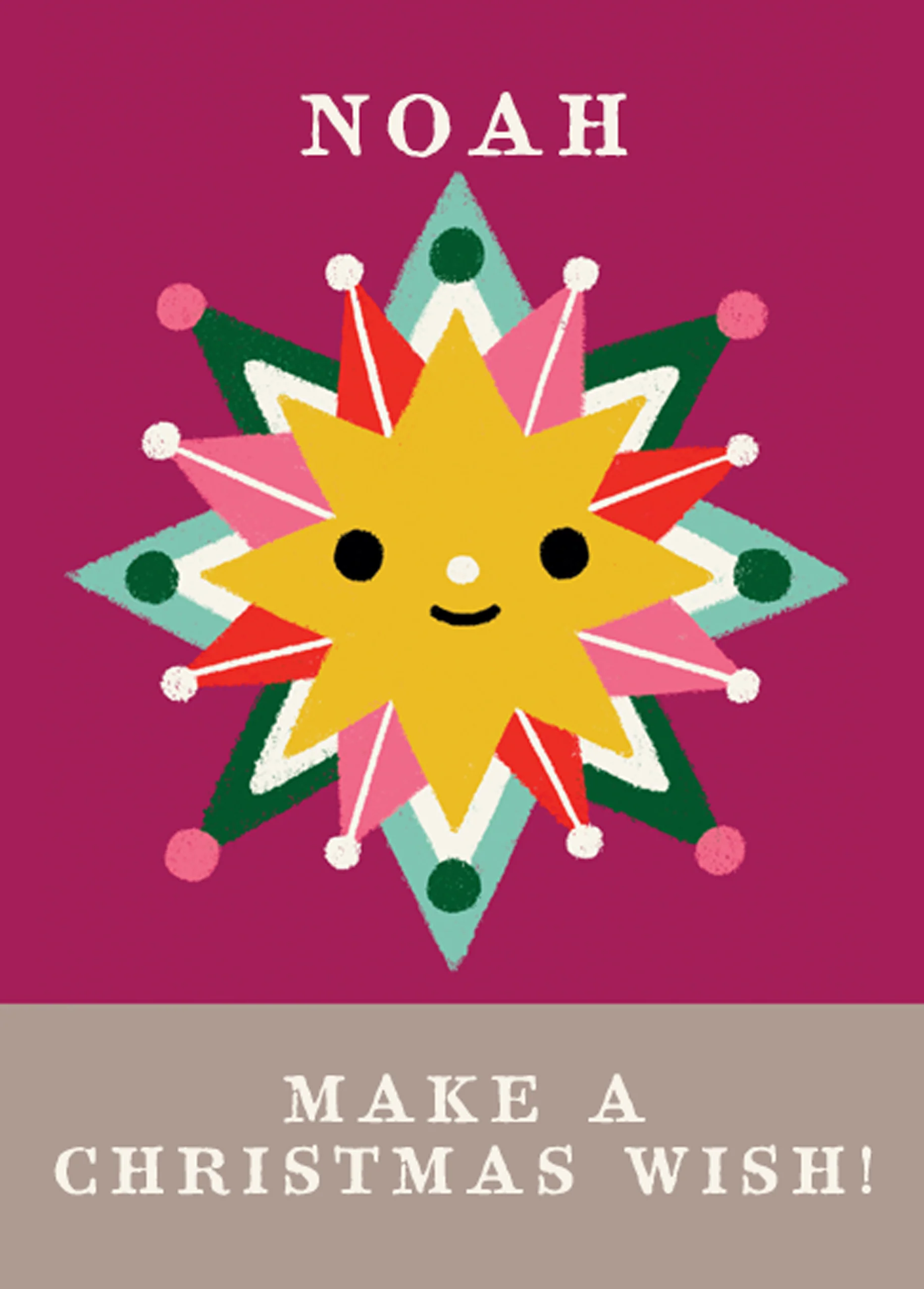 Personalised Kids Christmas Editable Cute Star Face Card