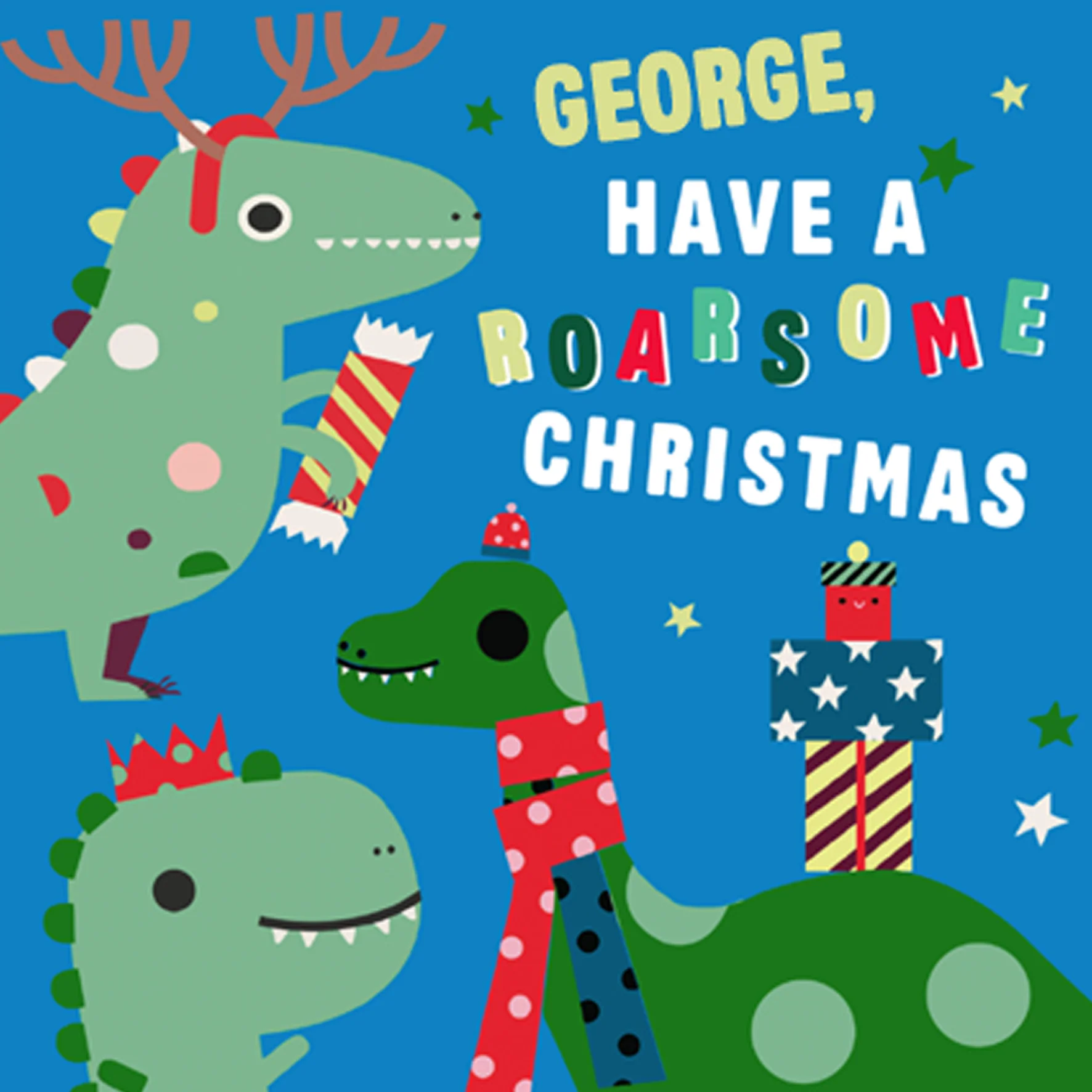 Personalised Kids Christmas Editable Dinosaurs Roarsome Card