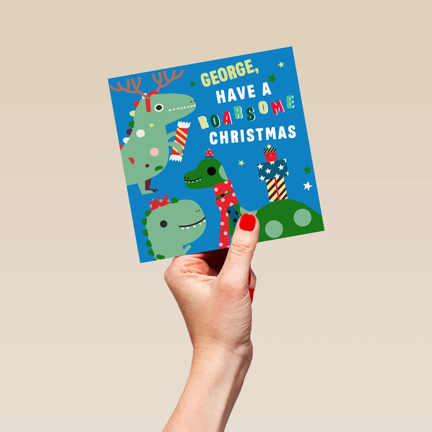 Personalised Kids Christmas Editable Dinosaurs Roarsome Card - Image 5