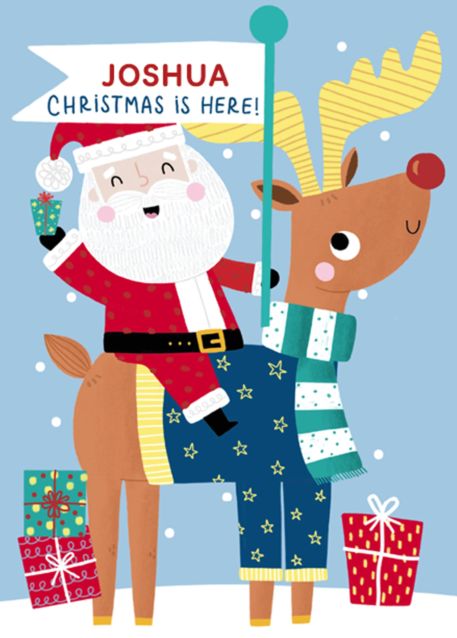 Personalised Kids Christmas Editable Santa Reindeer Flag Card