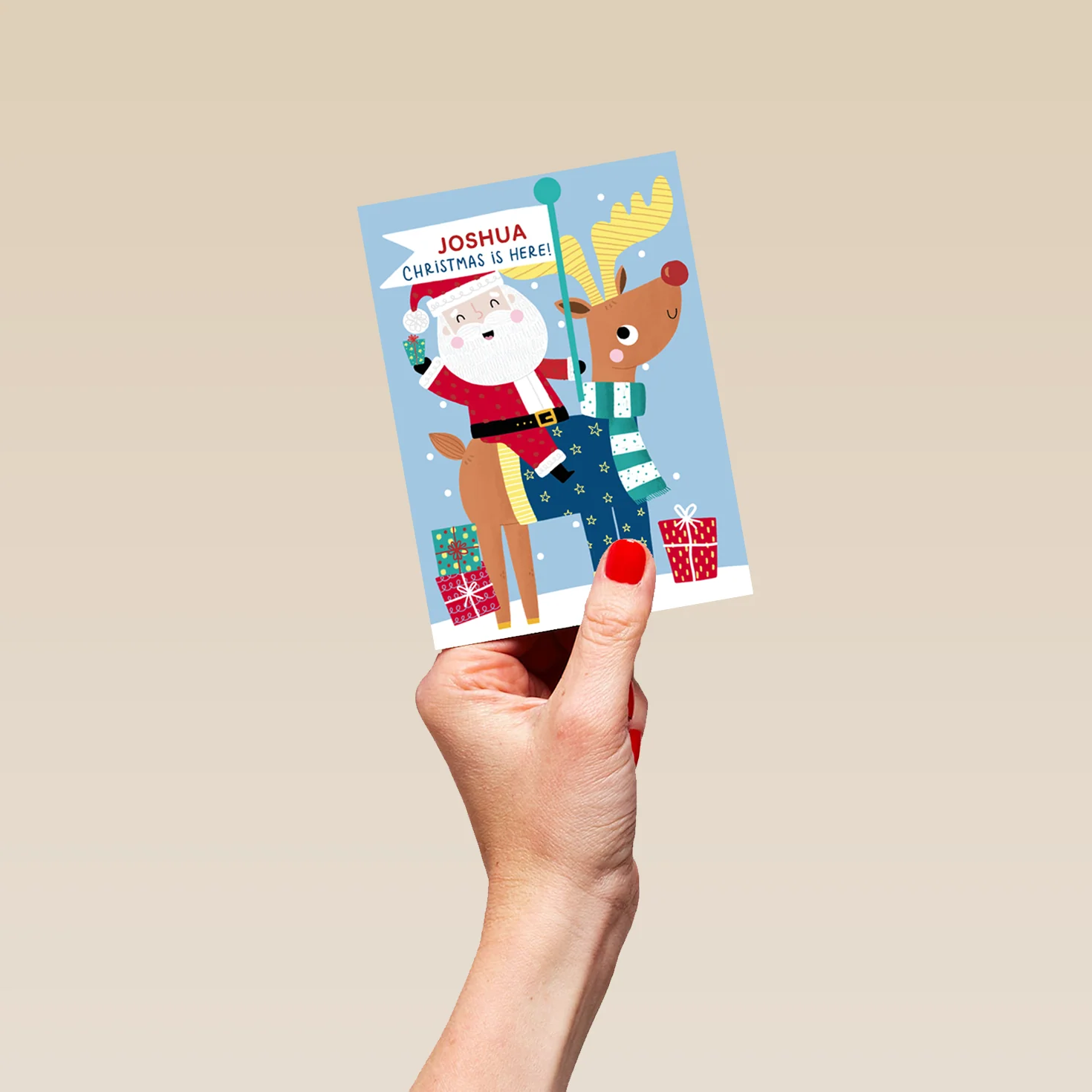 Personalised Kids Christmas Editable Santa Reindeer Flag Card - Image 4