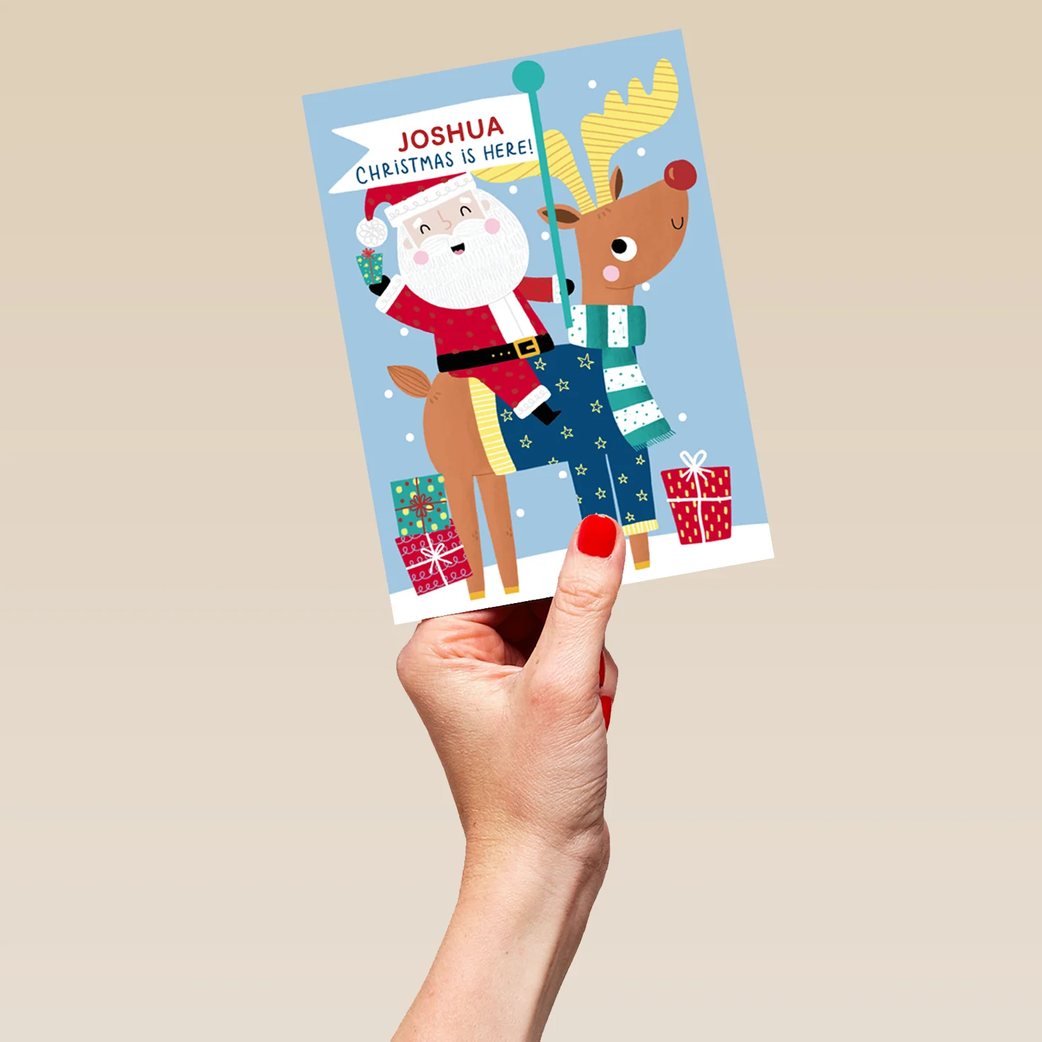 Personalised Kids Christmas Editable Santa Reindeer Flag Card - Image 5