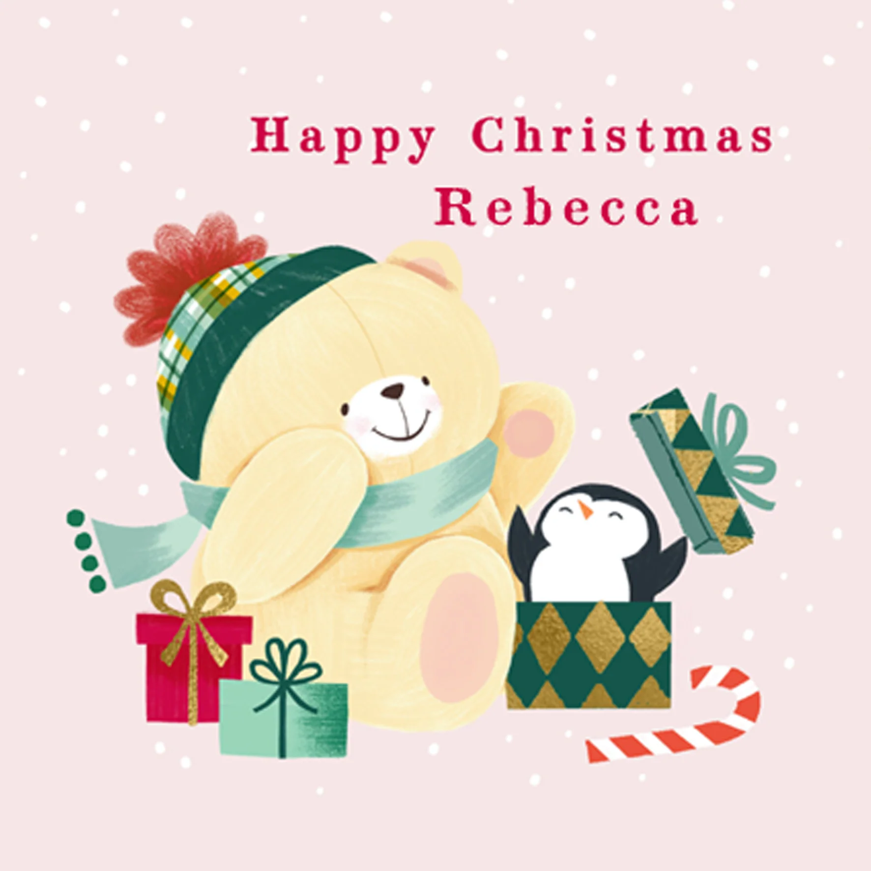 Personalised Kids Cute Forever Friends Penguin Christmas Card