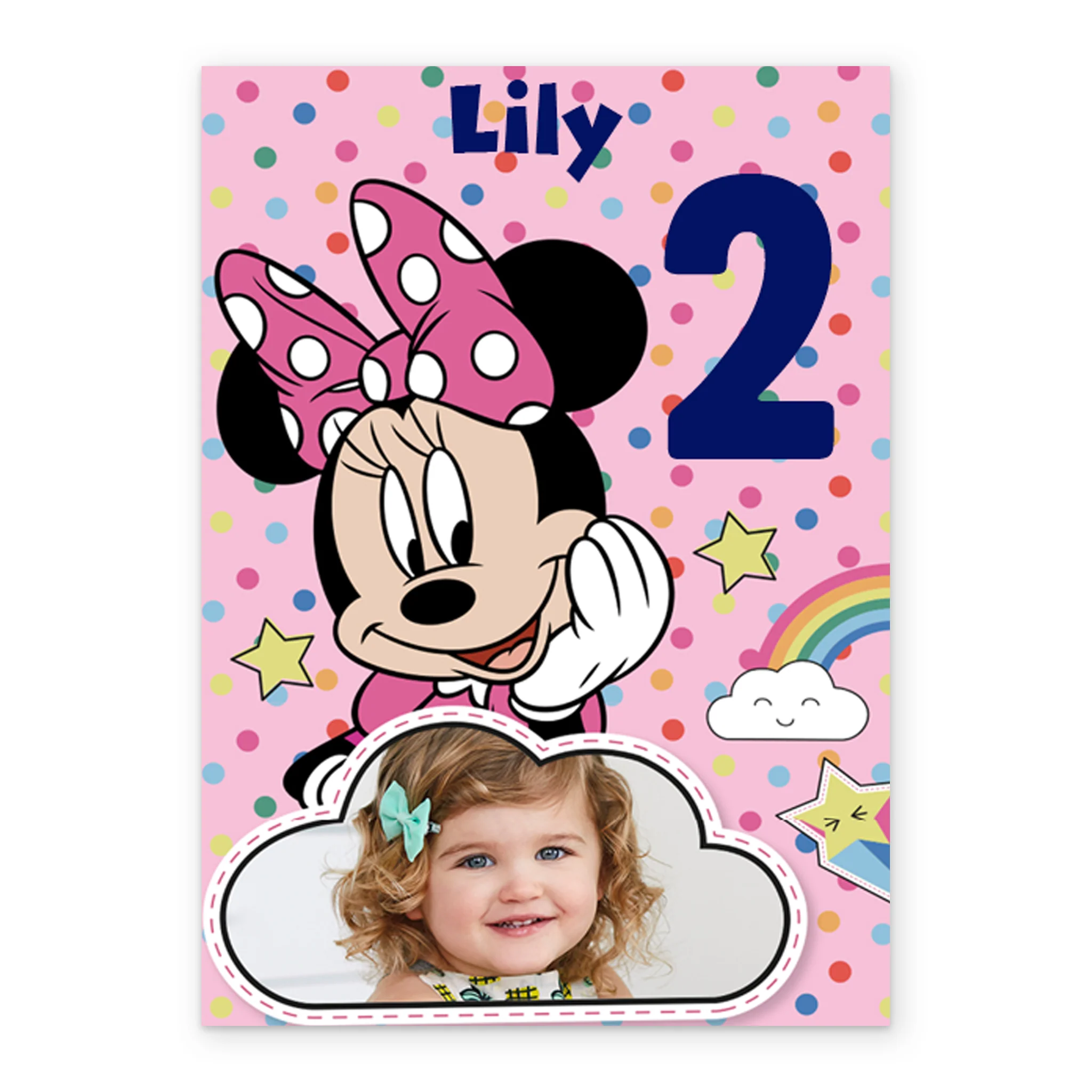 Personalised Kids Disney Minnie Mouse Photo Upload 2nd Birthday Card - Image 2