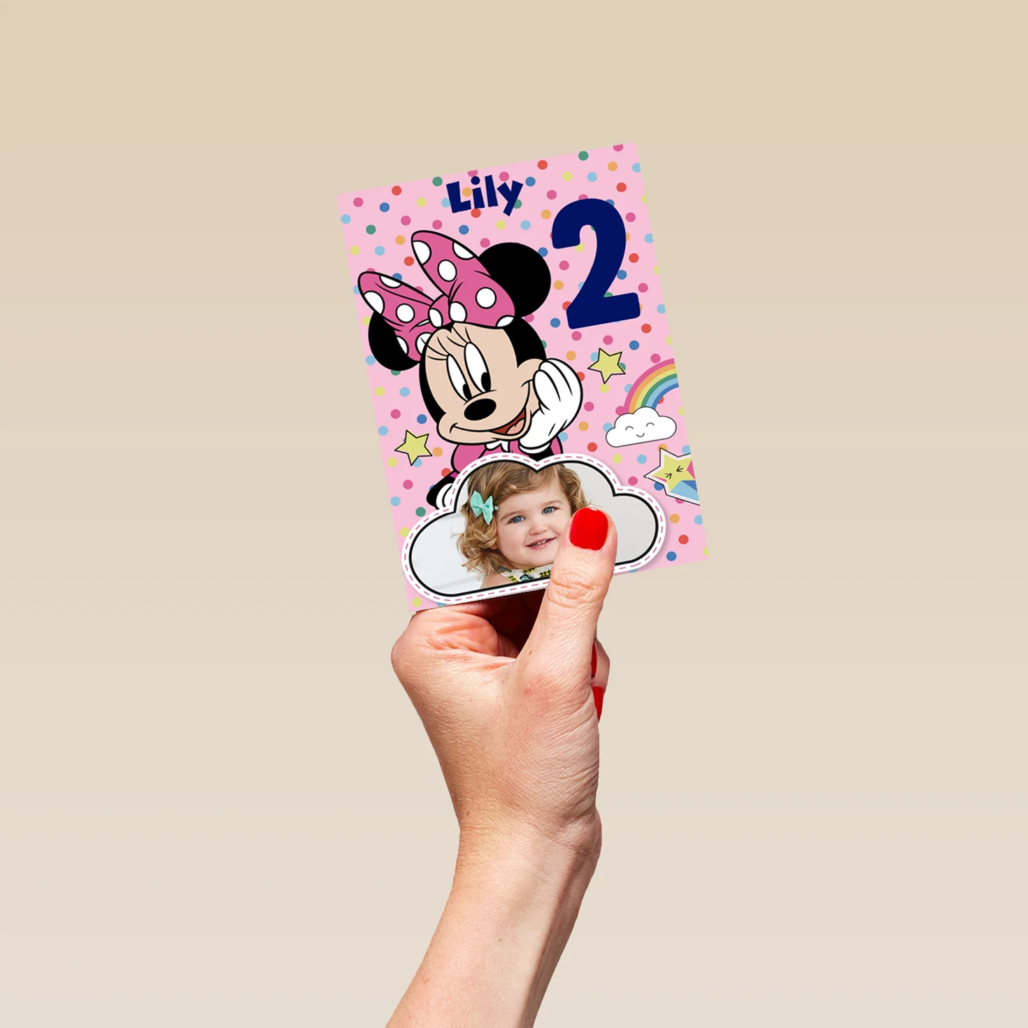Personalised Kids Disney Minnie Mouse Photo Upload 2nd Birthday Card - Image 4