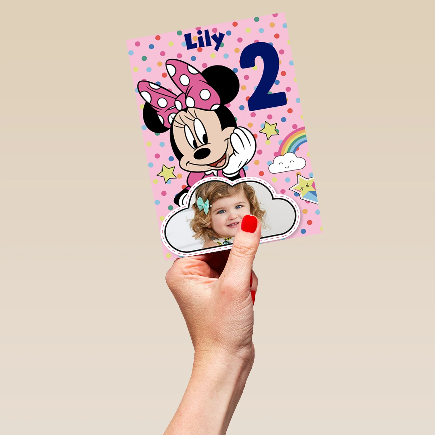 Personalised Kids Disney Minnie Mouse Photo Upload 2nd Birthday Card - Image 5
