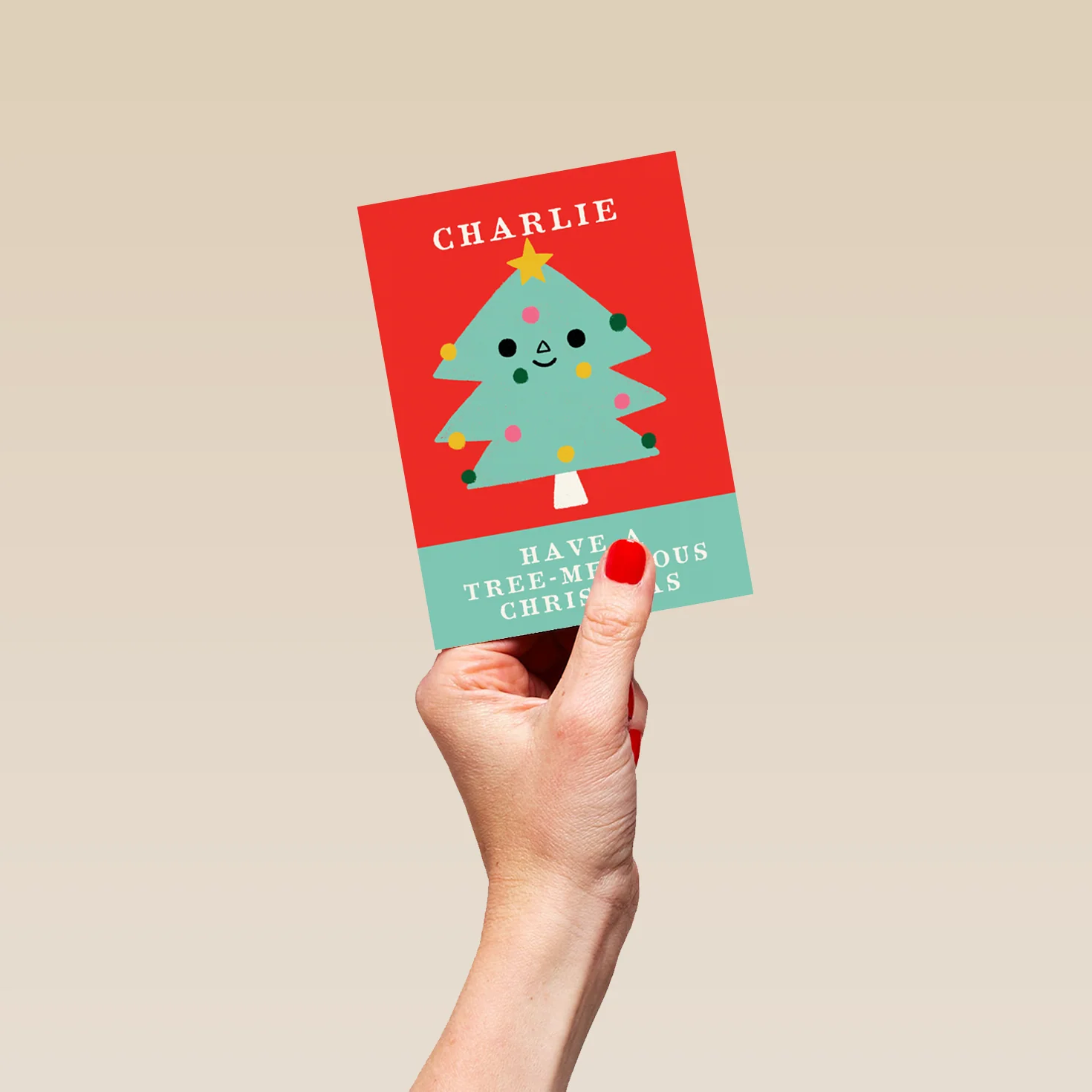 Personalised Kids Editable Cute Christmas Tree Face Card - Image 4