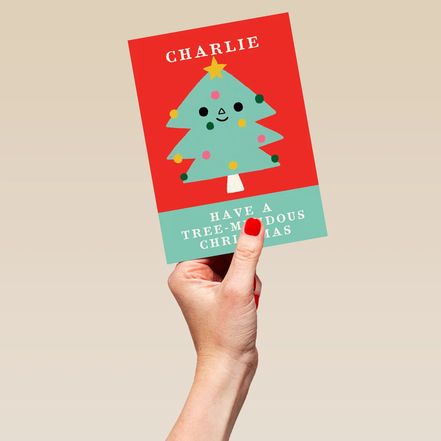 Personalised Kids Editable Cute Christmas Tree Face Card - Image 5