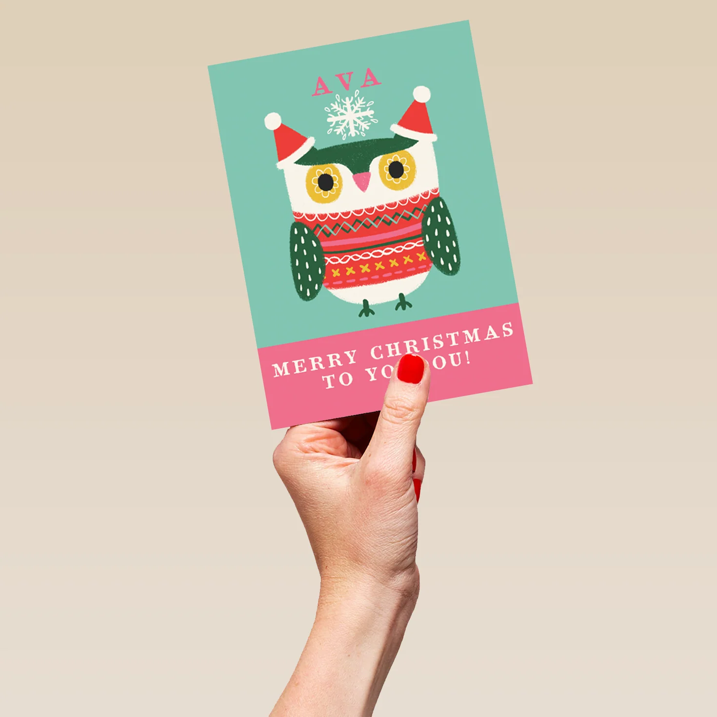 Personalised Kids Editable Cute Owl Christmas Jumper Card - Image 5