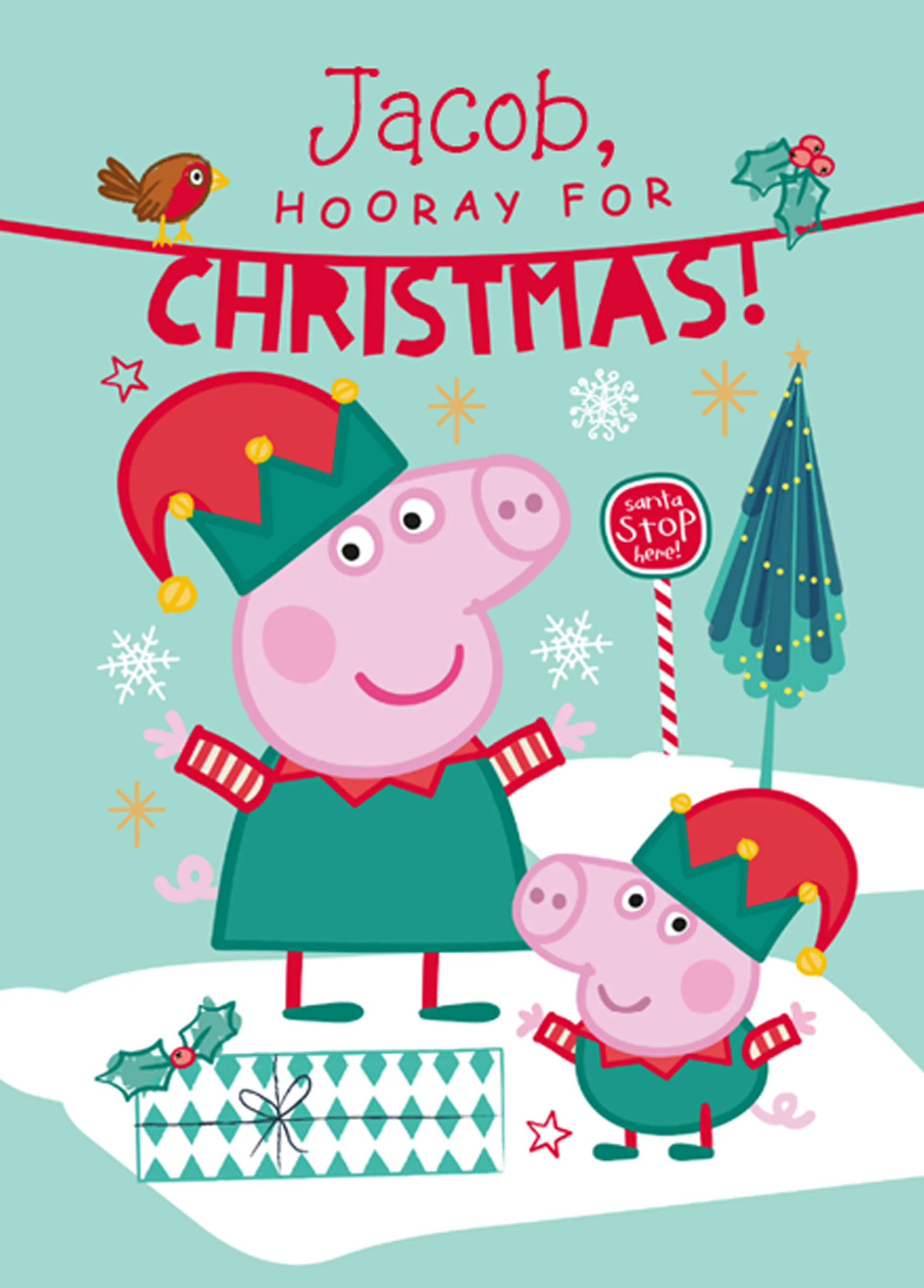 Personalised Kids Peppa Pig Elves Christmas Card